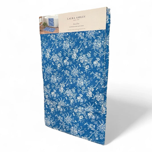 Laura Ashley Blue Floral Bath Rug Set of 2 Farmhouse Shabby Chic Anti-Slip - Trendiez U ♥