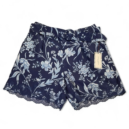 Laura Ashley Women’s High-Waist Linen Shorts – Blue/White Floral - Trendiez U ♥