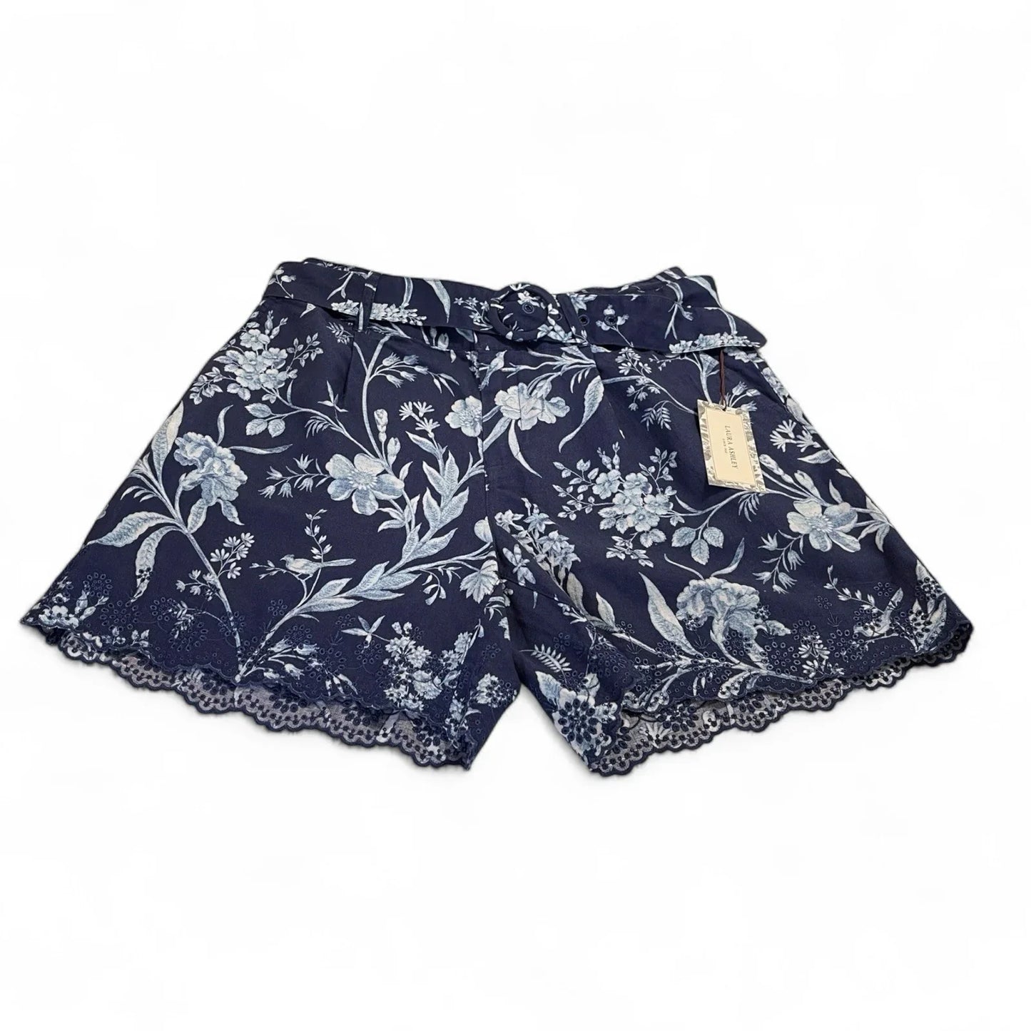 Laura Ashley Women’s High-Waist Linen Shorts – Blue/White Floral - Trendiez U ♥