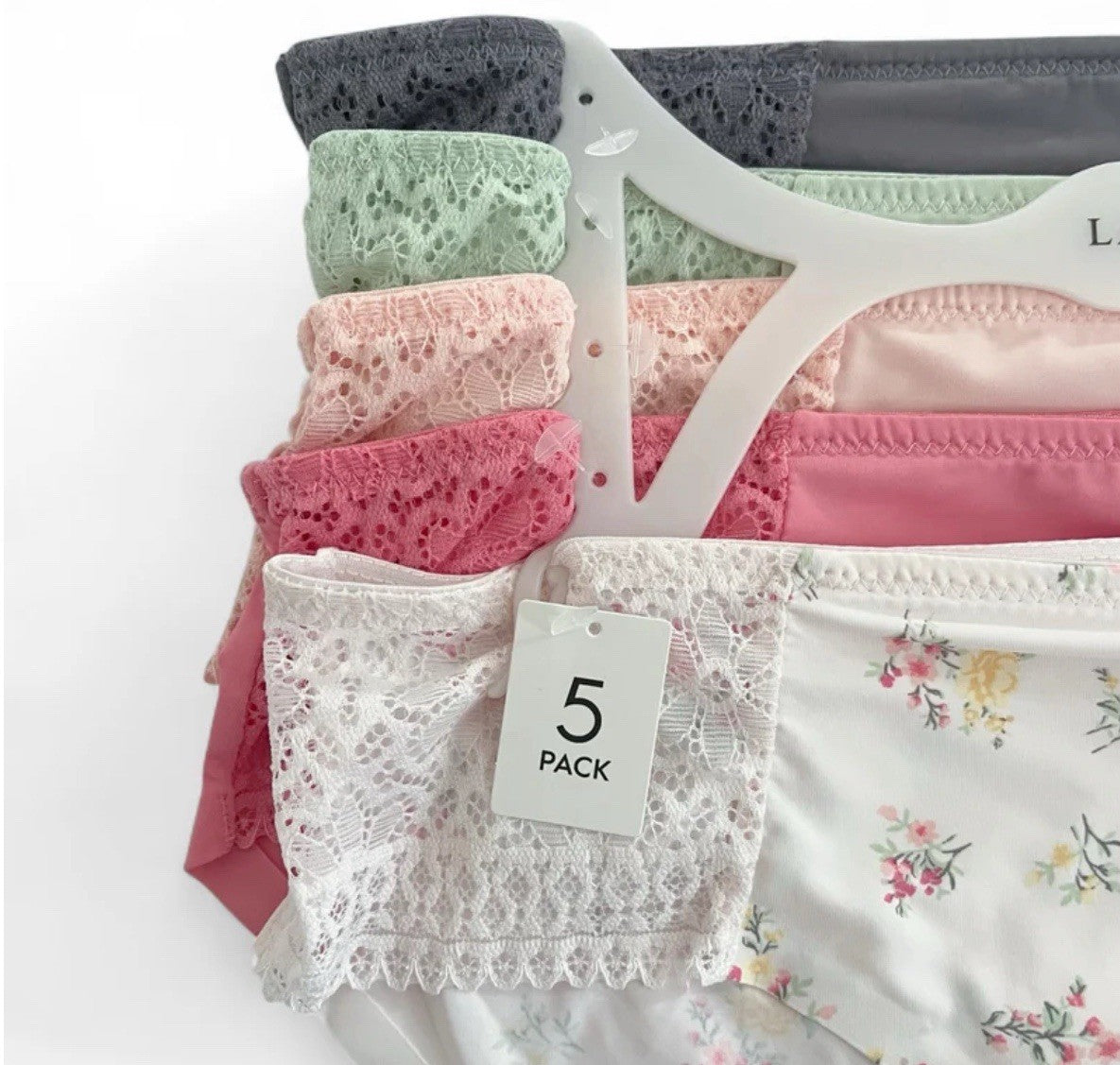 Laura Ashley Women’s Lace Panties – 5-Pair Floral Nylon Blend, Size Large - Trendiez U ♥