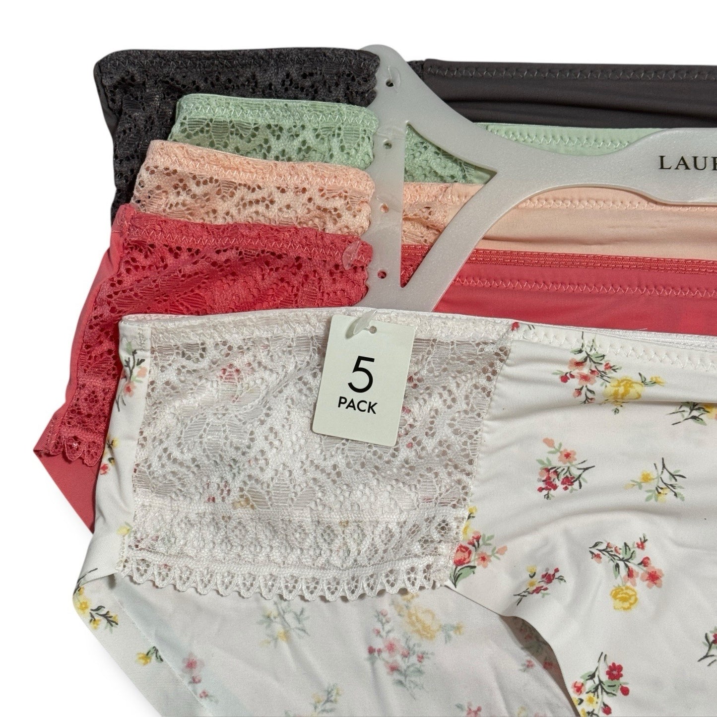 Laura Ashley Women’s Lace Panties – 5-Pair Floral Nylon Blend, Size Large - Trendiez U ♥