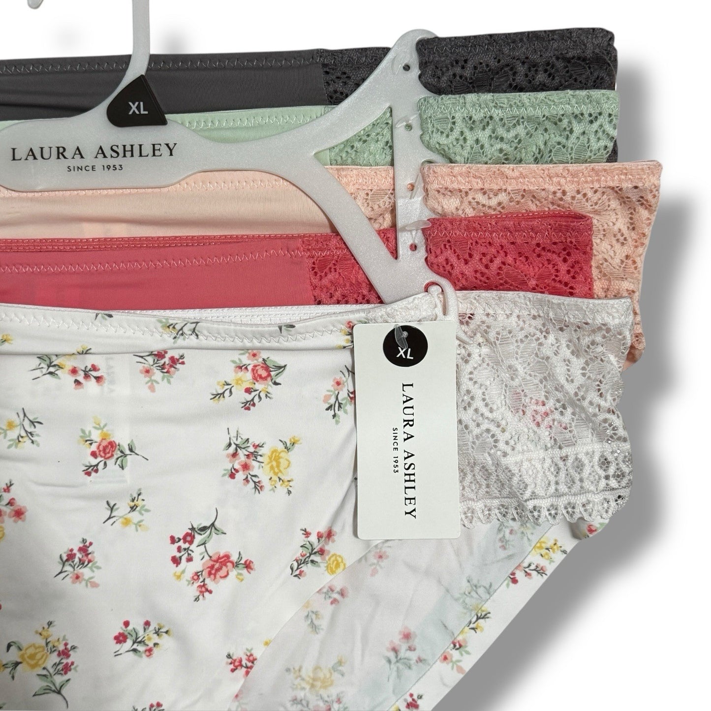 Laura Ashley Women’s Lace Panties – 5-Pair Floral Nylon Blend, Size Large - Trendiez U ♥