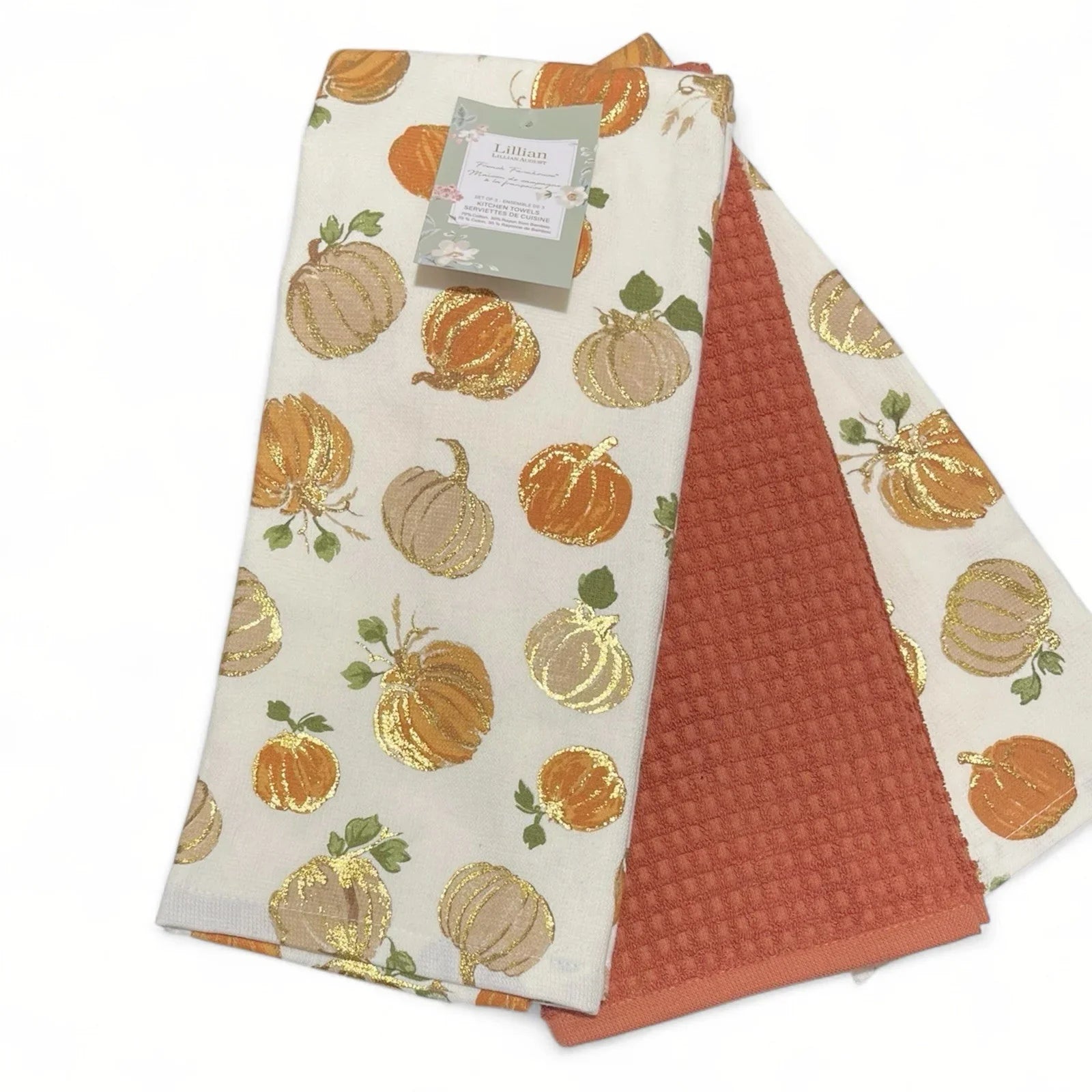 Lillian August Gold Pumpkin Kitchen Towels – Set of 3, French Farmhouse - Trendiez U ♥