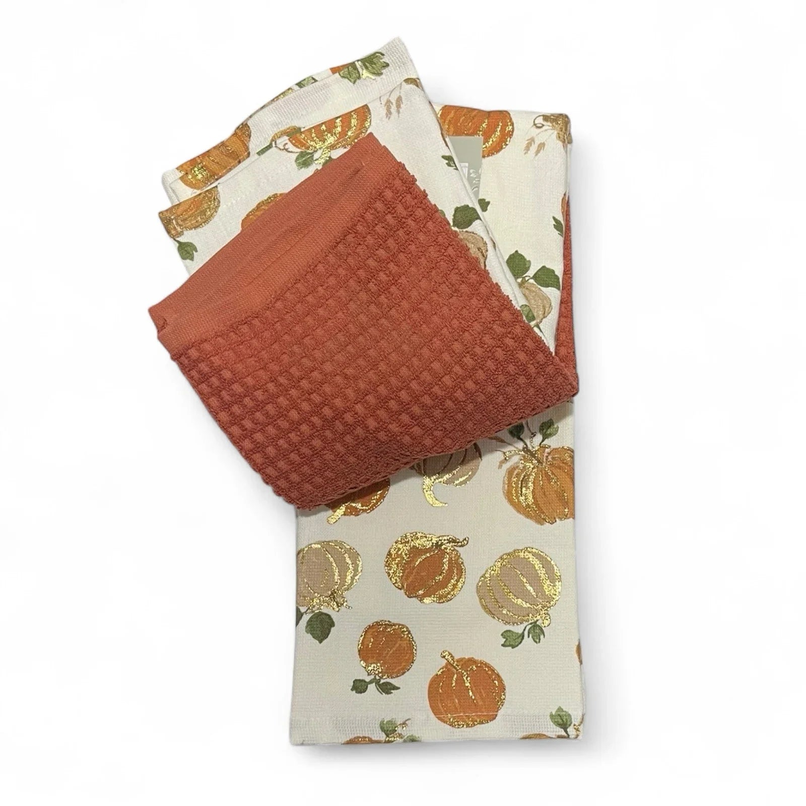 Lillian August Gold Pumpkin Kitchen Towels – Set of 3, French Farmhouse - Trendiez U ♥