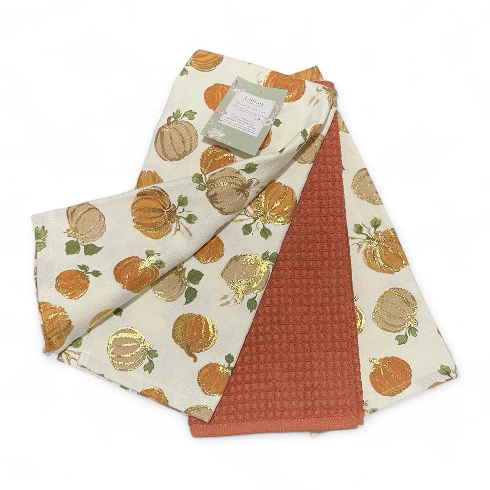 Lillian August Gold Pumpkin Kitchen Towels – Set of 3, French Farmhouse - Trendiez U ♥
