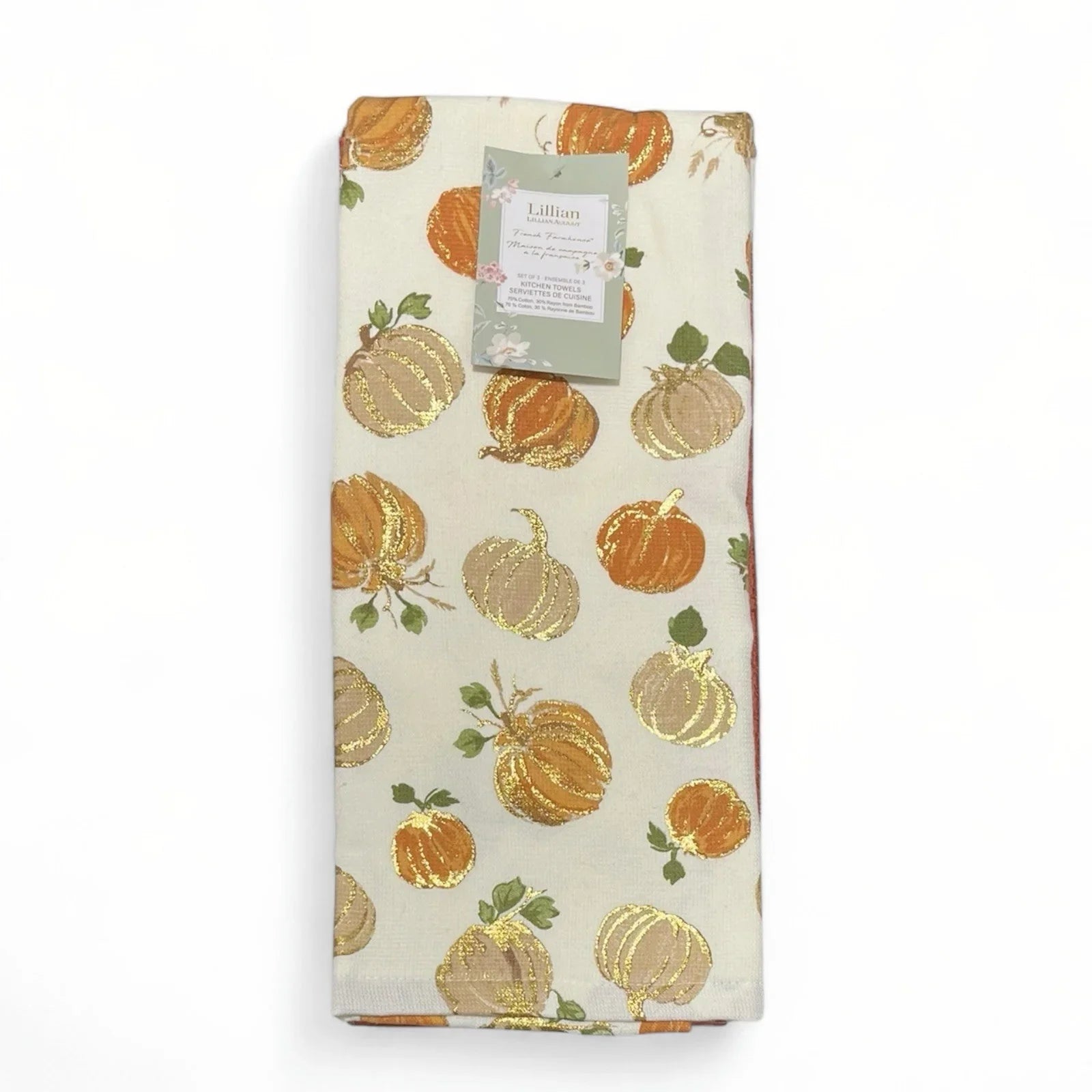 Lillian August Gold Pumpkin Kitchen Towels – Set of 3, French Farmhouse - Trendiez U ♥