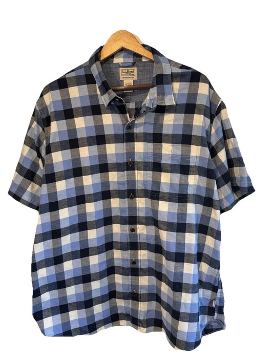 LL Bean Cotton Button Up Shirt Mens Large Blue Short Sleeve - Trendiez U ♥