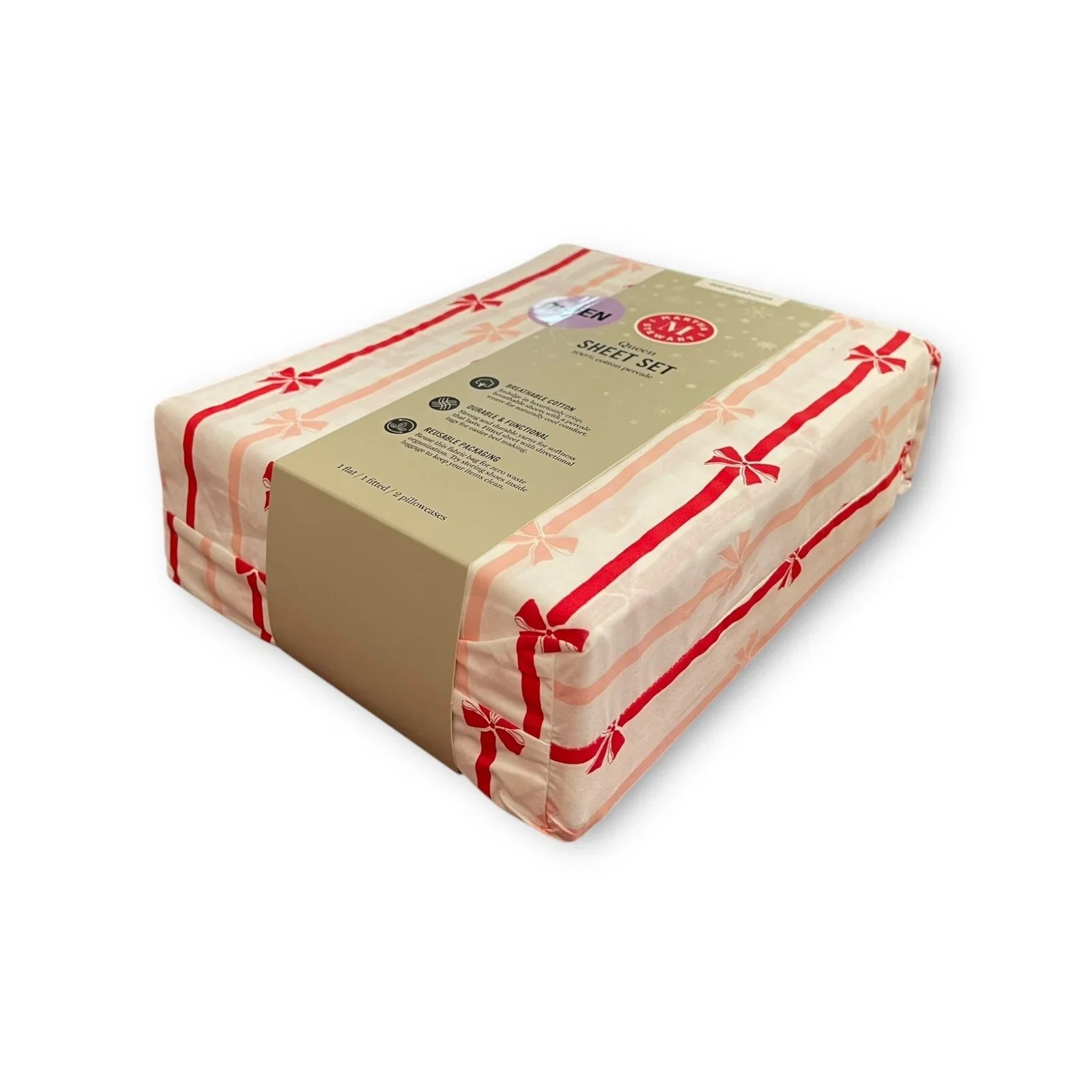 Martha Stewart 4pc Bows and Ribbons Christmas Queen Sheet Set 100% Cotton NWT - Trendiez U ♥