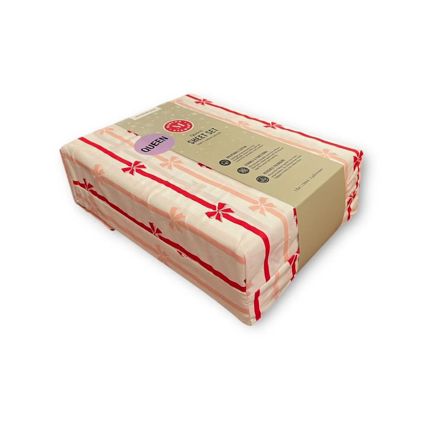 Martha Stewart 4pc Bows and Ribbons Christmas Queen Sheet Set 100% Cotton NWT - Trendiez U ♥