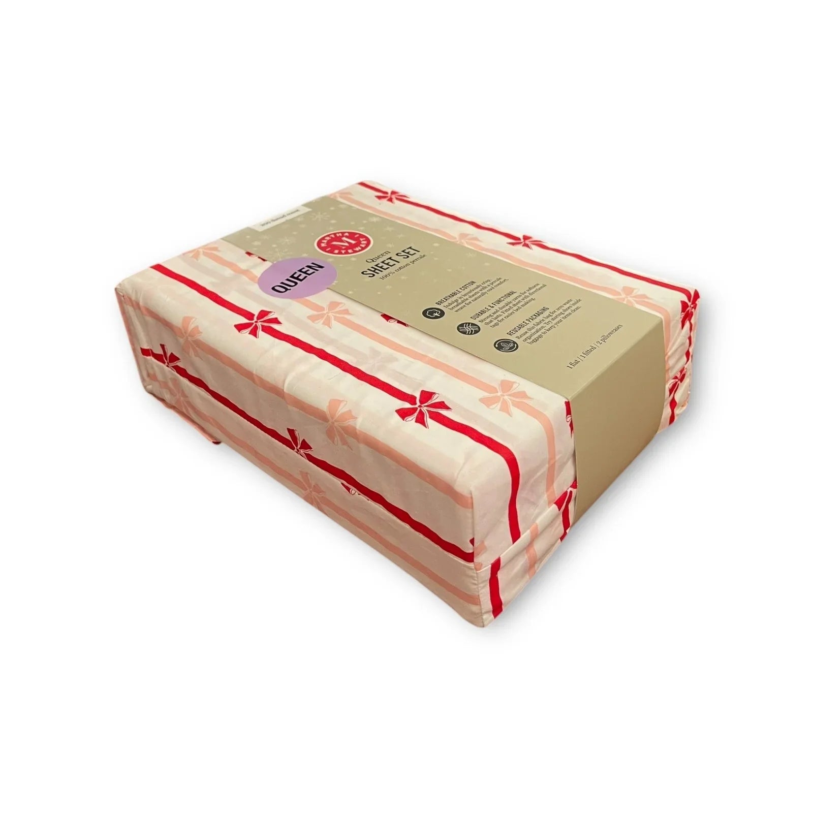 Martha Stewart 4pc Bows and Ribbons Christmas Queen Sheet Set 100% Cotton NWT - Trendiez U ♥