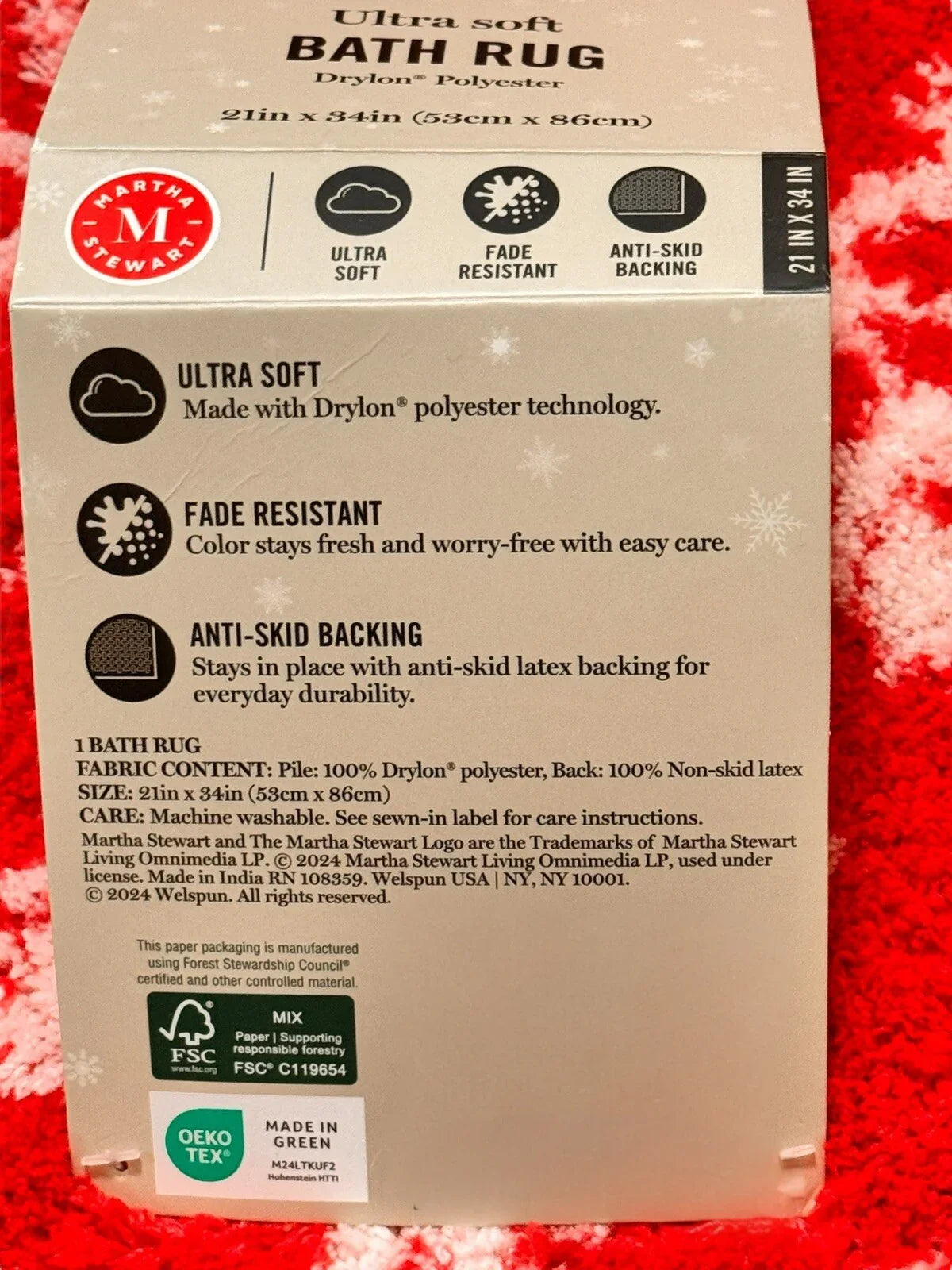 MARTHA STEWART CHRISTMAS RED SNOWFLAKE ULTRA SOFT BATH RUG CARPET,FLOOR MAT - Trendiez U ♥