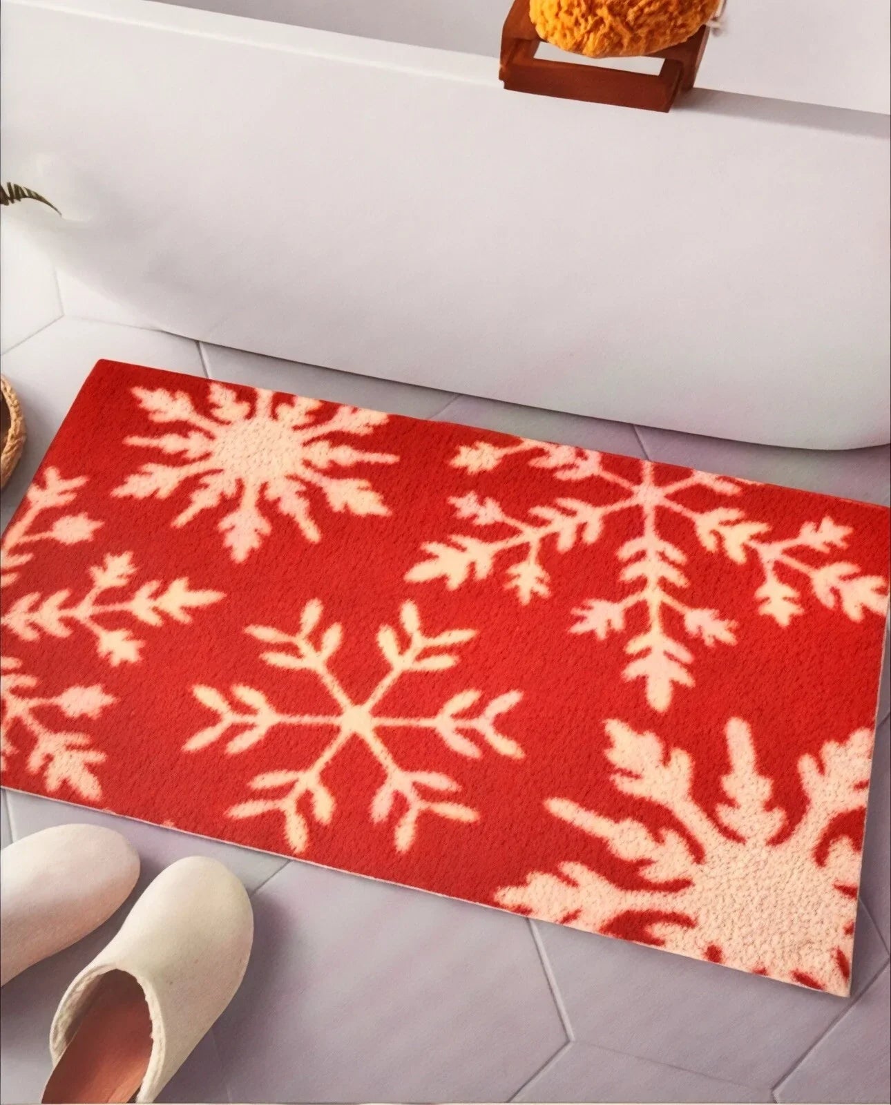 MARTHA STEWART CHRISTMAS RED SNOWFLAKE ULTRA SOFT BATH RUG CARPET,FLOOR MAT - Trendiez U ♥