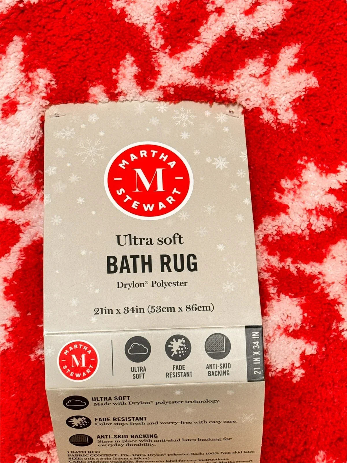 MARTHA STEWART CHRISTMAS RED SNOWFLAKE ULTRA SOFT BATH RUG CARPET,FLOOR MAT - Trendiez U ♥
