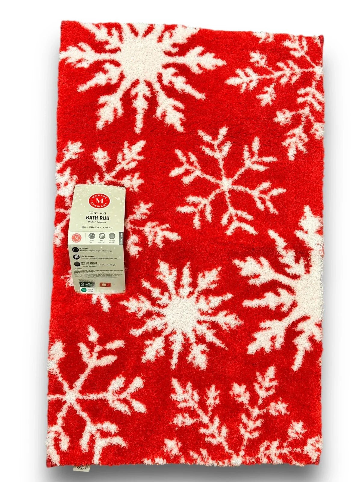 MARTHA STEWART CHRISTMAS RED SNOWFLAKE ULTRA SOFT BATH RUG CARPET,FLOOR MAT - Trendiez U ♥