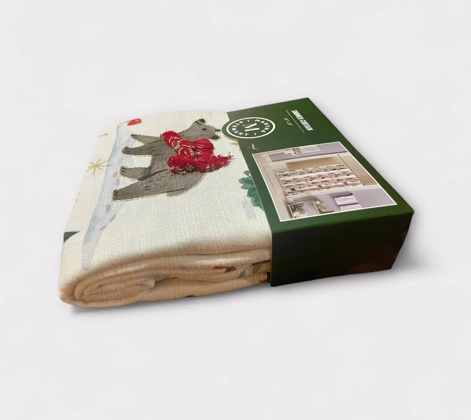 Martha Stewart Embroidered Holiday Bear Santa Heavy Fabric Shower Curtain 72x72 - Trendiez U ♥