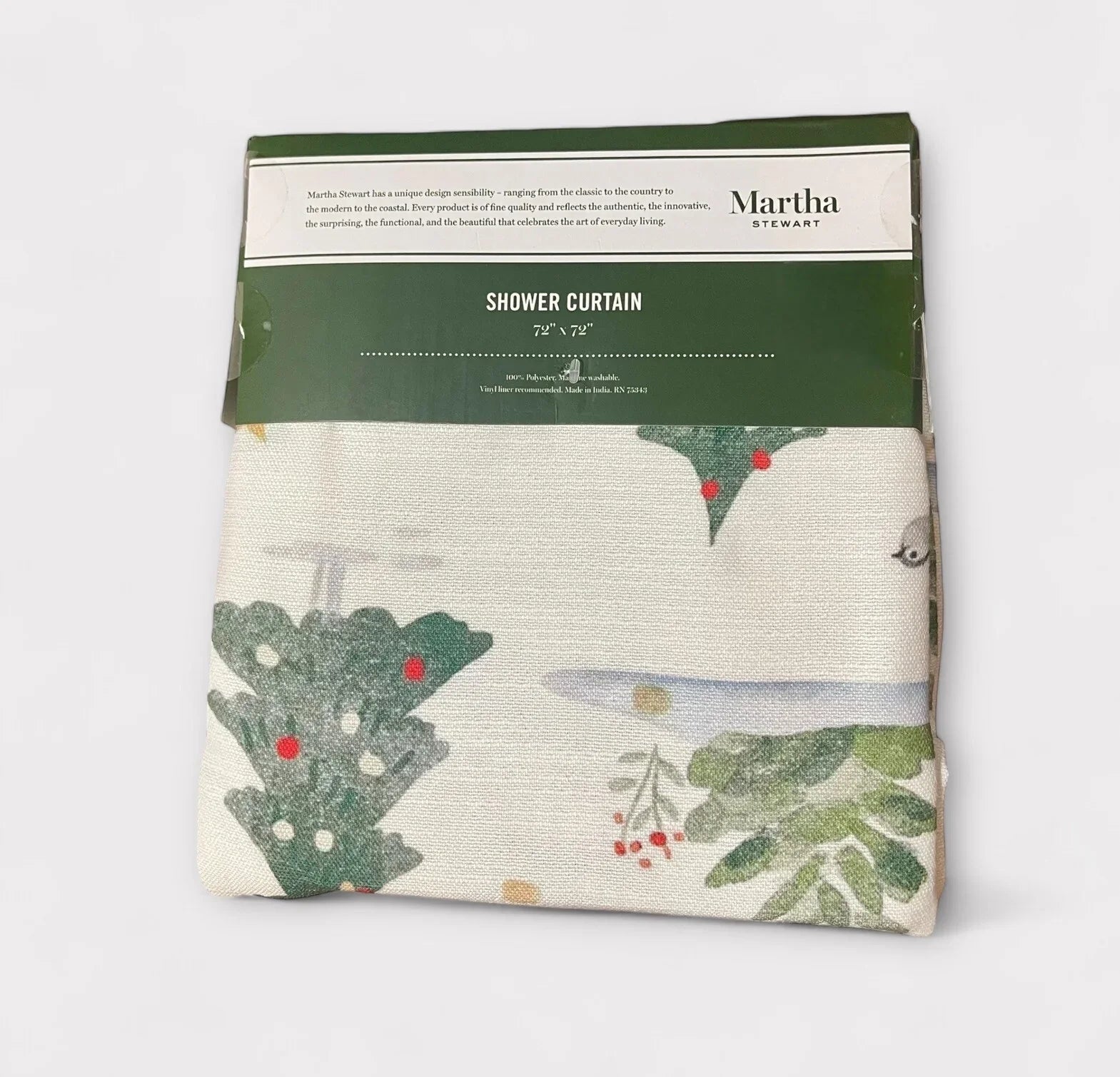 Martha Stewart Embroidered Holiday Bear Santa Heavy Fabric Shower Curtain 72x72 - Trendiez U ♥