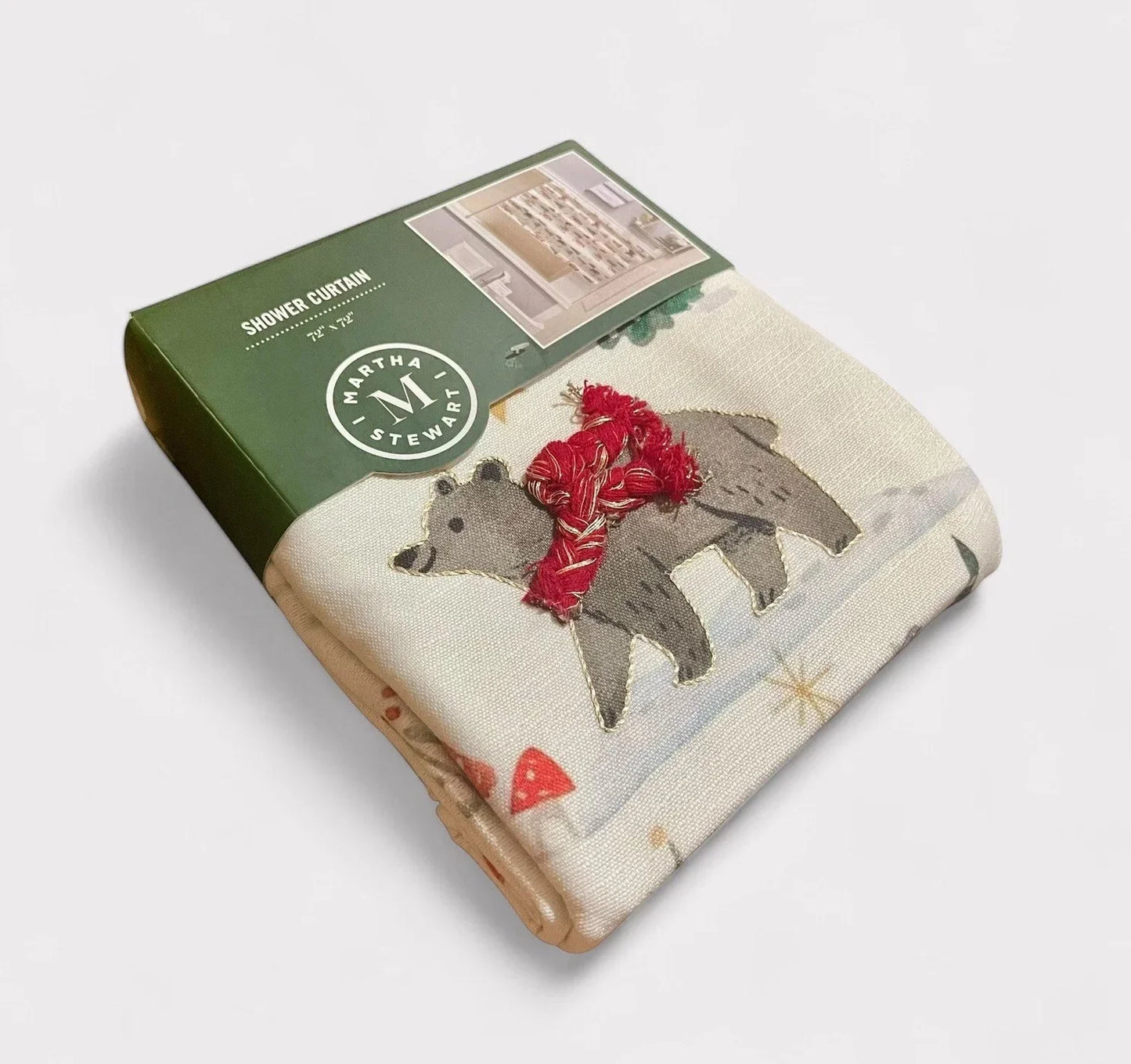 Martha Stewart Embroidered Holiday Bear Santa Heavy Fabric Shower Curtain 72x72 - Trendiez U ♥