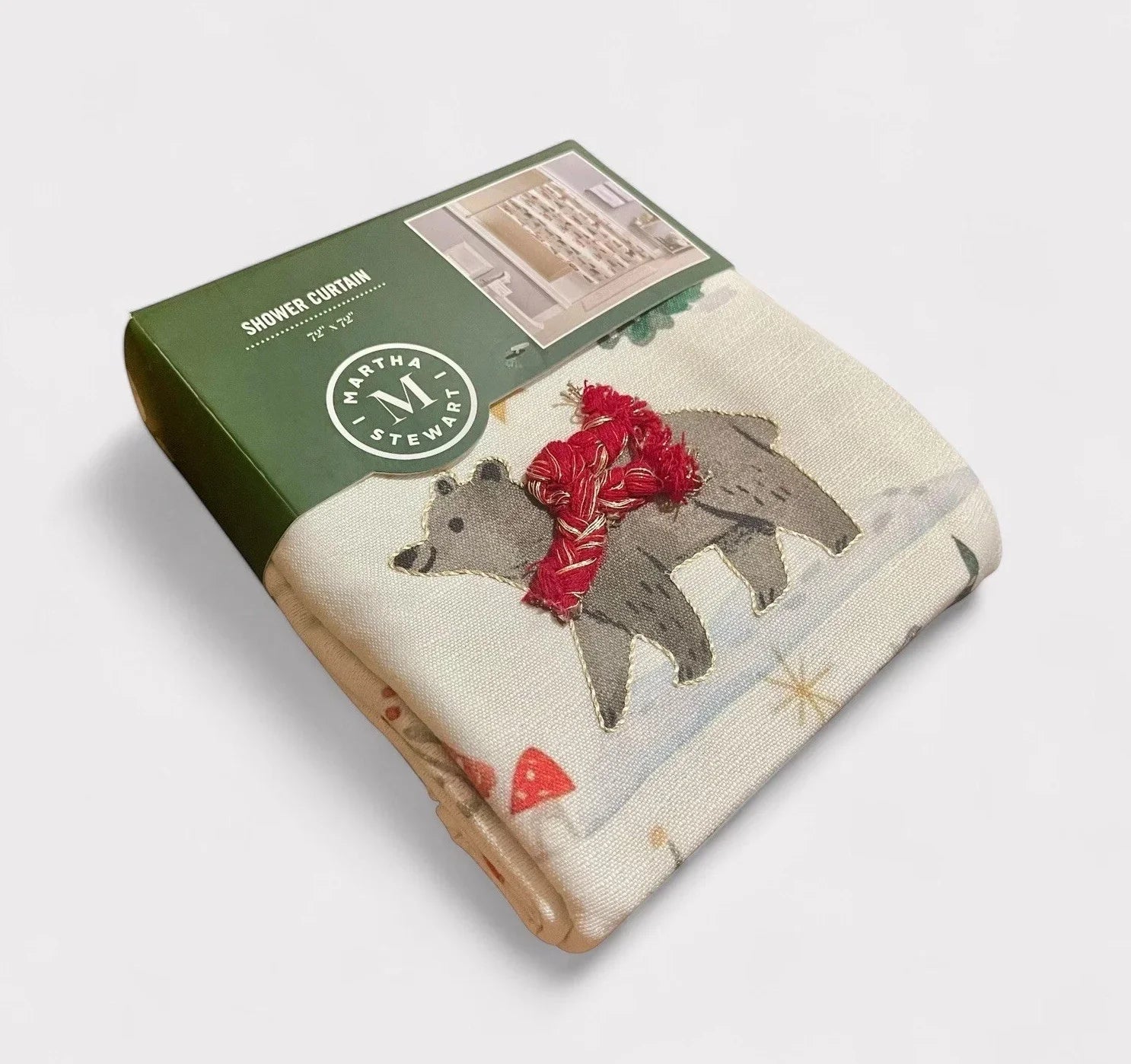 Martha Stewart Embroidered Holiday Bear Santa Heavy Fabric Shower Curtain 72x72 - Trendiez U ♥