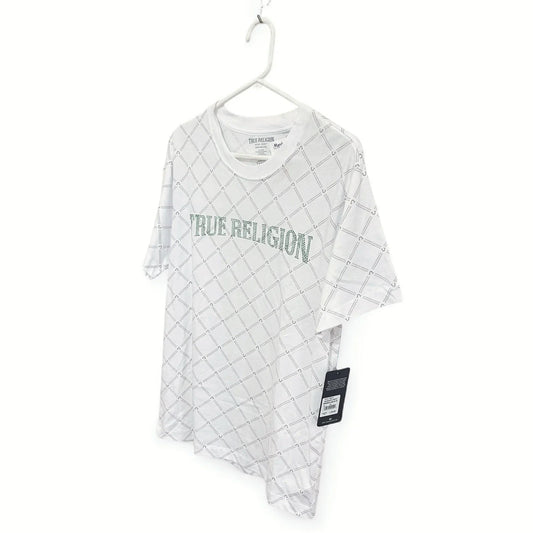 MENS LARGE WHITE/GREEN BLINGED LOGO TRUE RELIGION T-SHIRT - NWT - Trendiez U ♥