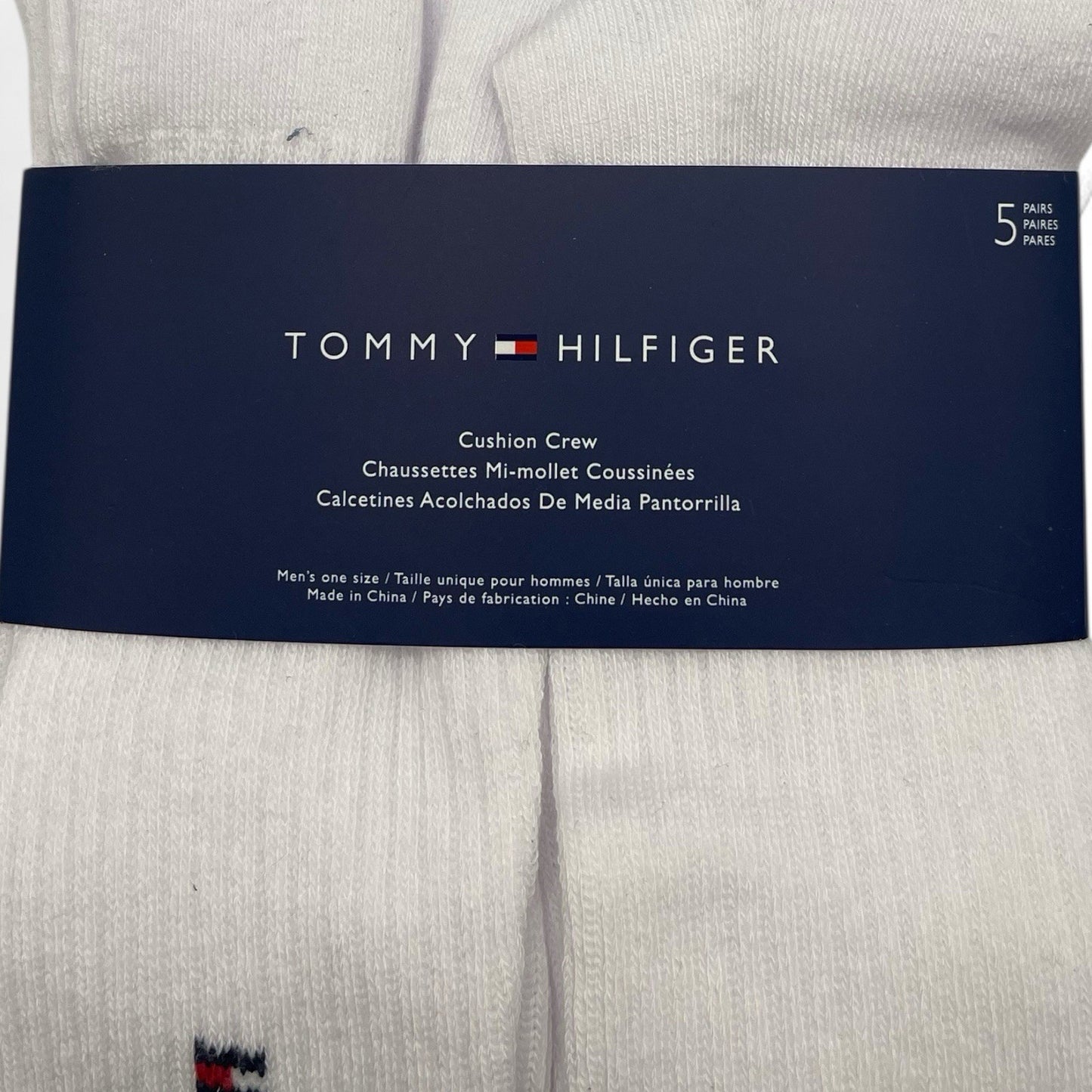 MENS' TOMMY HILFIGER CUSHION CREW SOCKS SOLID WHITE 5 PAIRS - Trendiez U ♥