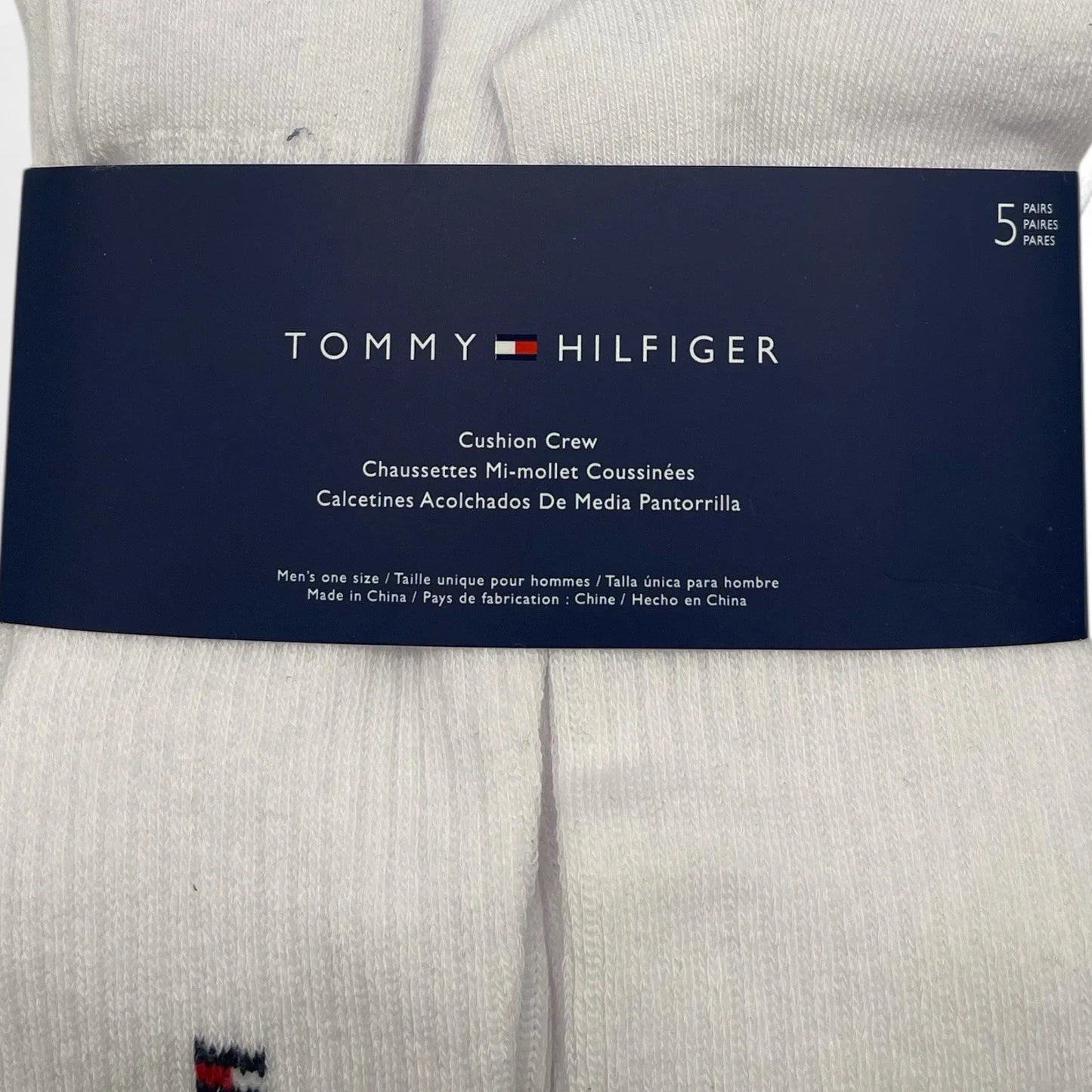 MENS' TOMMY HILFIGER CUSHION CREW SOCKS SOLID WHITE 5 PAIRS - Trendiez U ♥