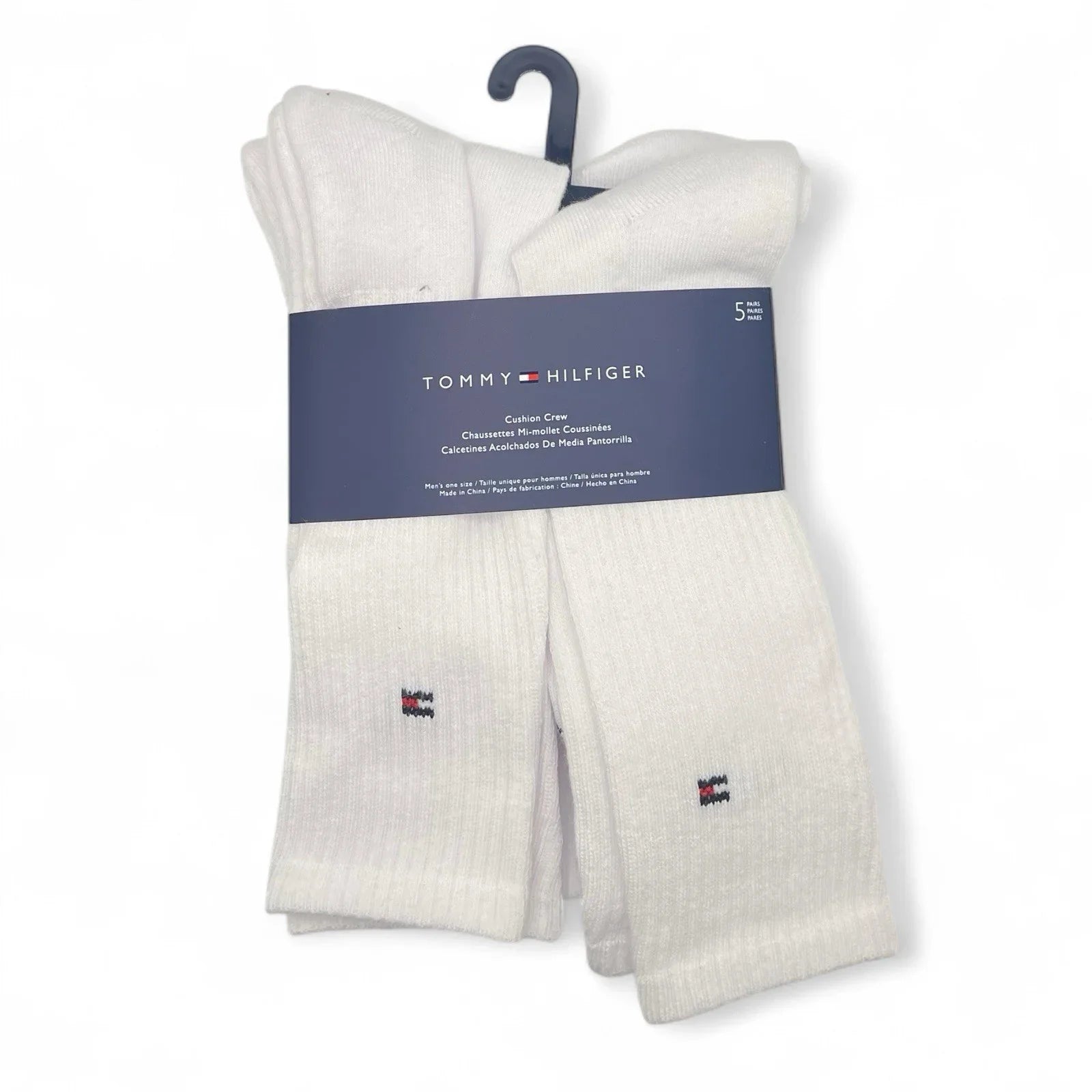 MENS' TOMMY HILFIGER CUSHION CREW SOCKS SOLID WHITE 5 PAIRS - Trendiez U ♥