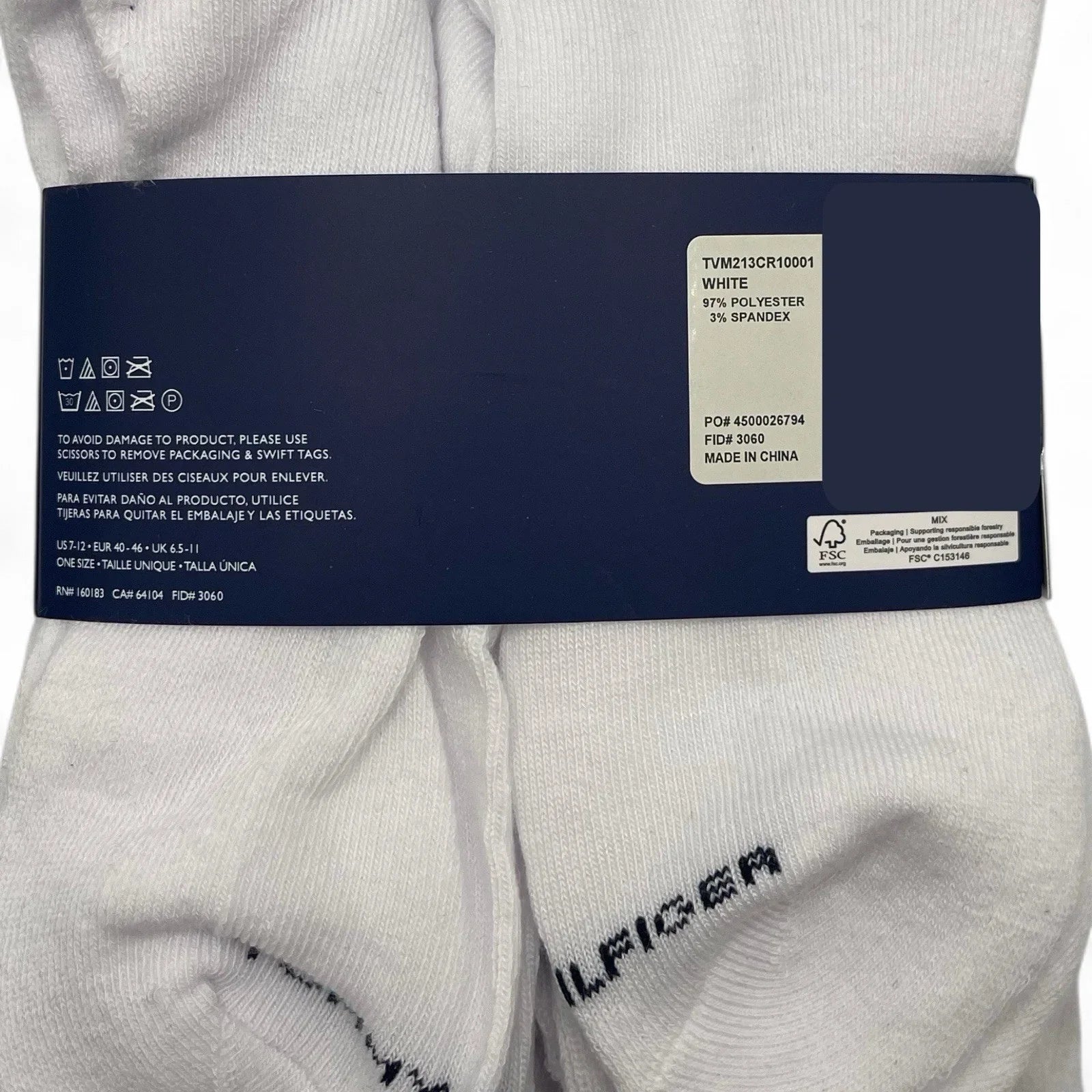 MENS' TOMMY HILFIGER CUSHION CREW SOCKS SOLID WHITE 5 PAIRS - Trendiez U ♥
