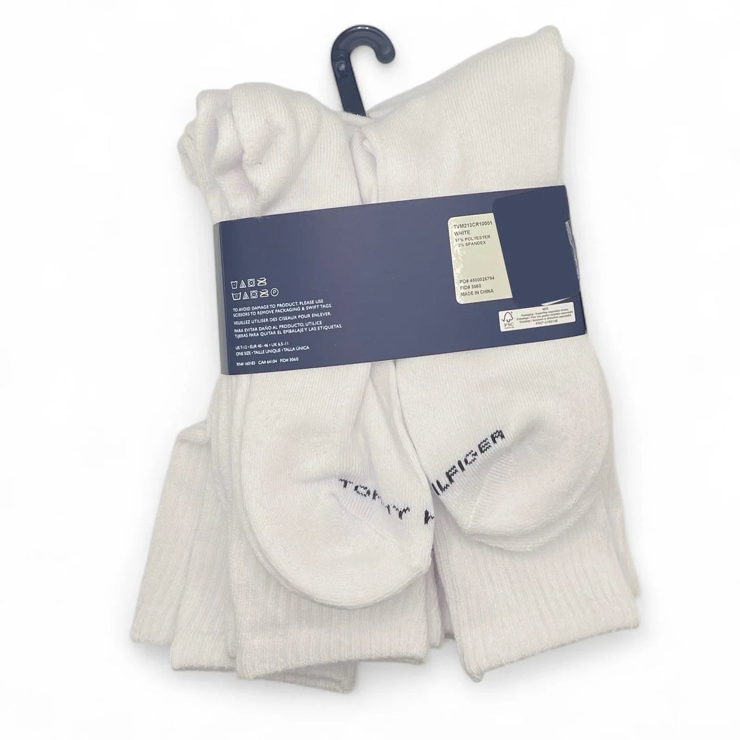 MENS' TOMMY HILFIGER CUSHION CREW SOCKS SOLID WHITE 5 PAIRS - Trendiez U ♥