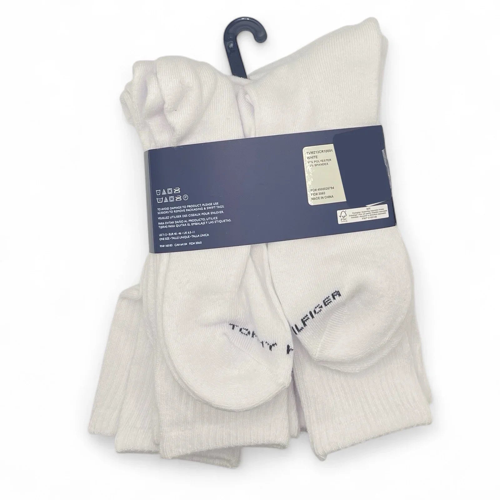 MENS' TOMMY HILFIGER CUSHION CREW SOCKS SOLID WHITE 5 PAIRS - Trendiez U ♥