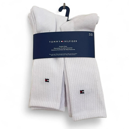 MENS' TOMMY HILFIGER CUSHION CREW SOCKS SOLID WHITE 5 PAIRS - Trendiez U ♥