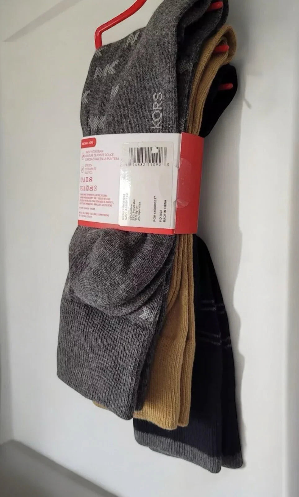 Michael Kors Men’s Dress Crew Socks – 3-Pair Pack, Logo Black/Gray/Tan, One Size - Trendiez U ♥