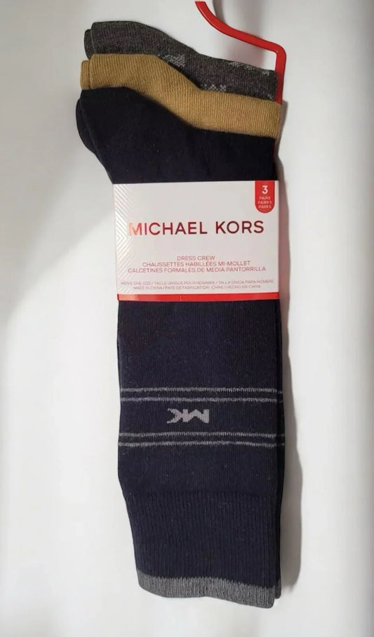 Michael Kors Men’s Dress Crew Socks – 3-Pair Pack, Logo Black/Gray/Tan, One Size - Trendiez U ♥