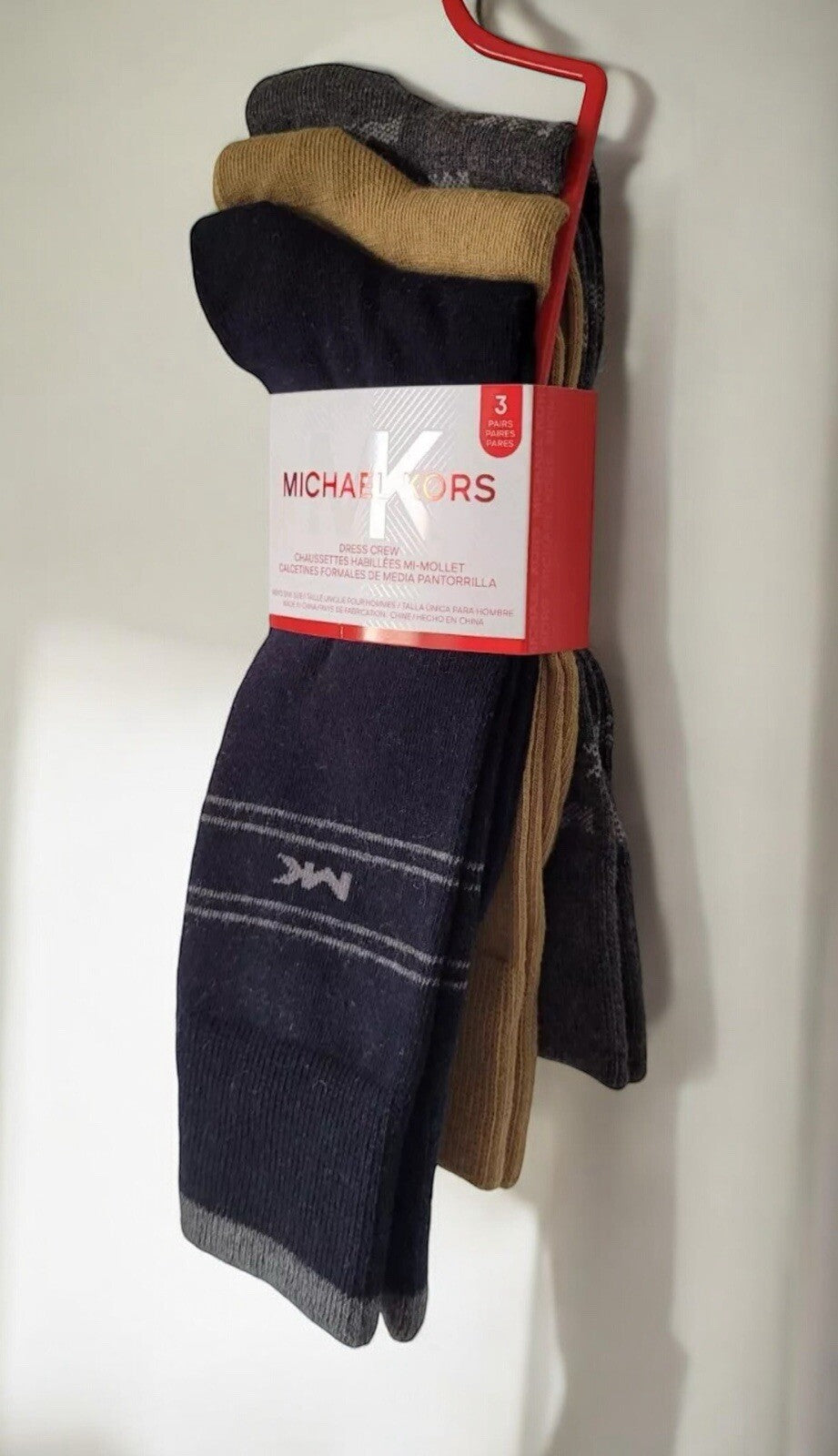 Michael Kors Men’s Dress Crew Socks – 3-Pair Pack, Logo Black/Gray/Tan, One Size - Trendiez U ♥