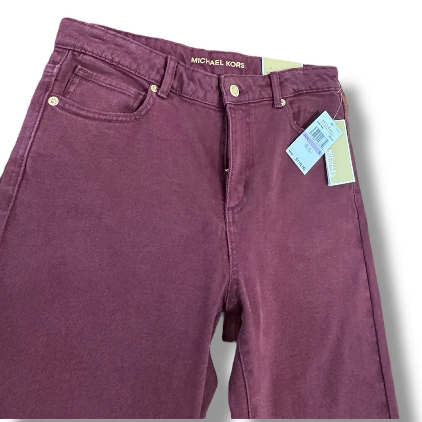 Michael Kors Women’s Selma Skinny Ankle Jeans – High-Rise Slim Fit, Red Burgundy, Size 6 - Trendiez U ♥