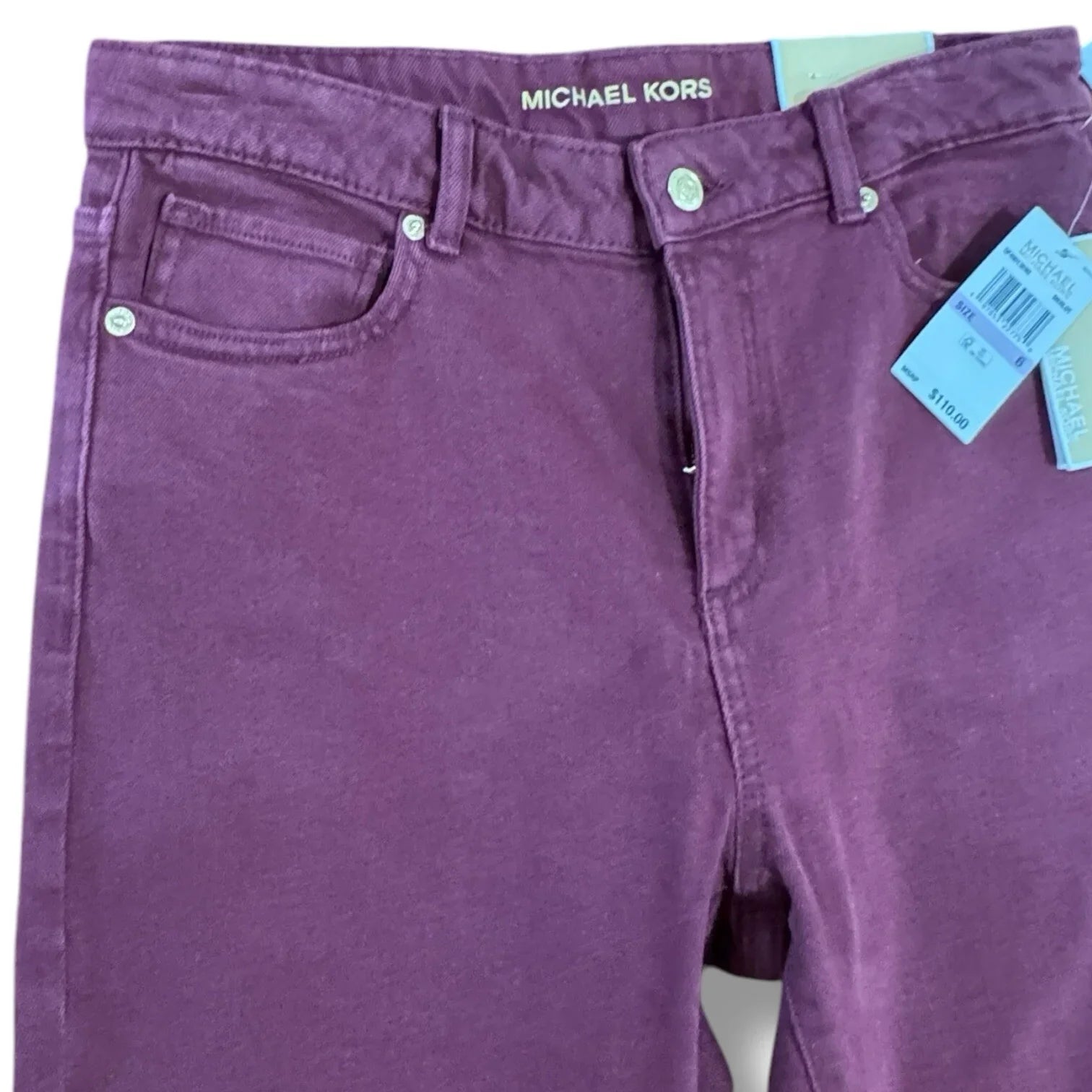 Michael Kors Women’s Selma Skinny Ankle Jeans – High-Rise Slim Fit, Red Burgundy, Size 6 - Trendiez U ♥