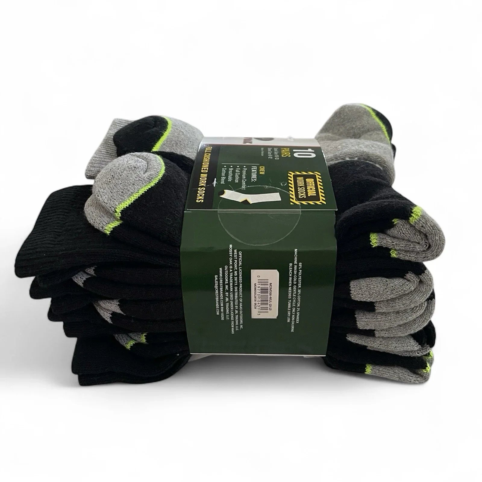 Mossy Oak Men’s Work Crew Socks – 10 Pairs Cushioned Gray/Black - Trendiez U ♥