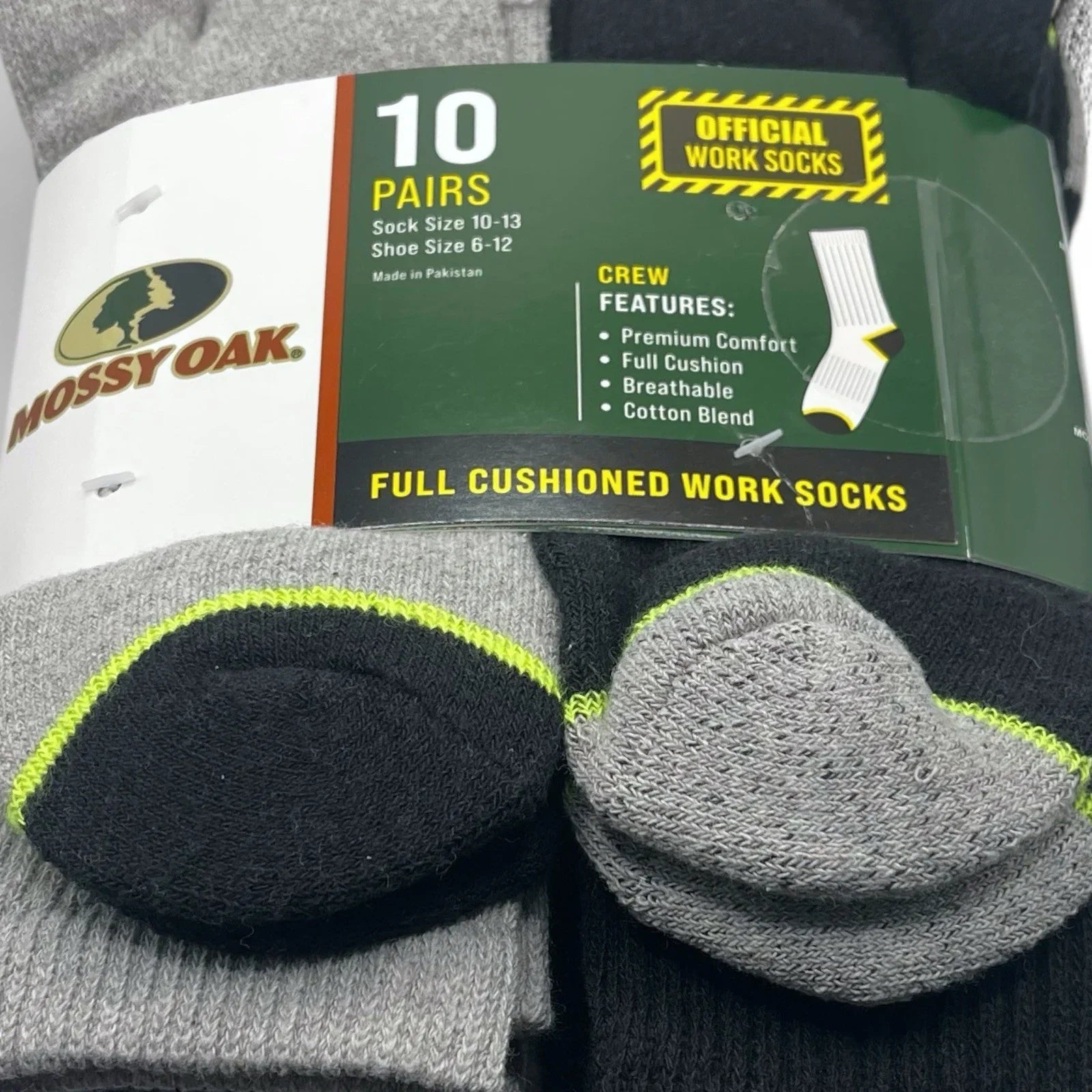 Mossy Oak Men’s Work Crew Socks – 10 Pairs Cushioned Gray/Black - Trendiez U ♥