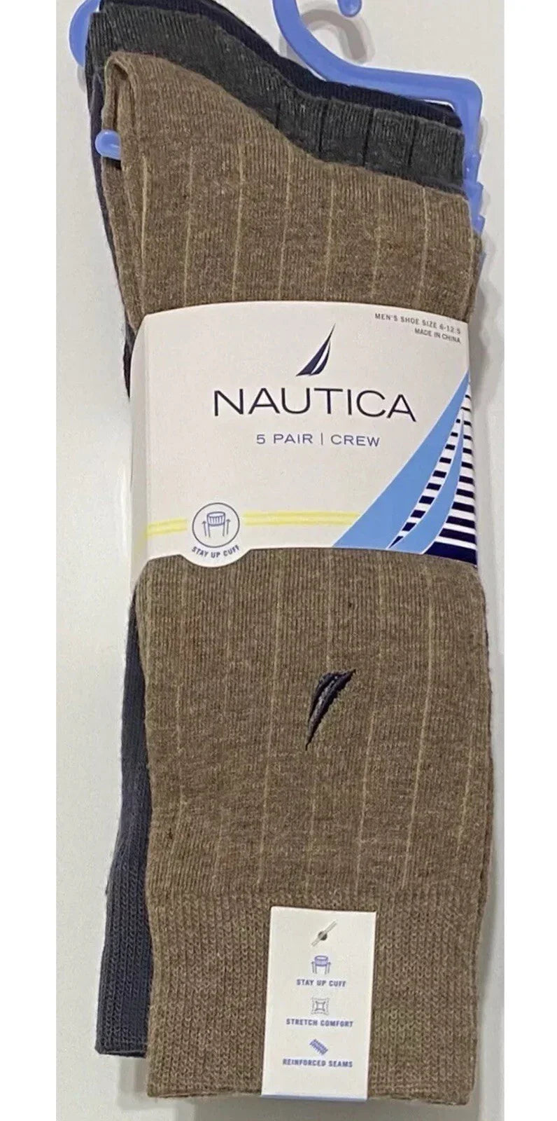 Nautica Men’s Crew Socks – 5-Pair Pack, Ribbed Casual/Dress, Brown/Gray/Blue/Black - Trendiez U ♥