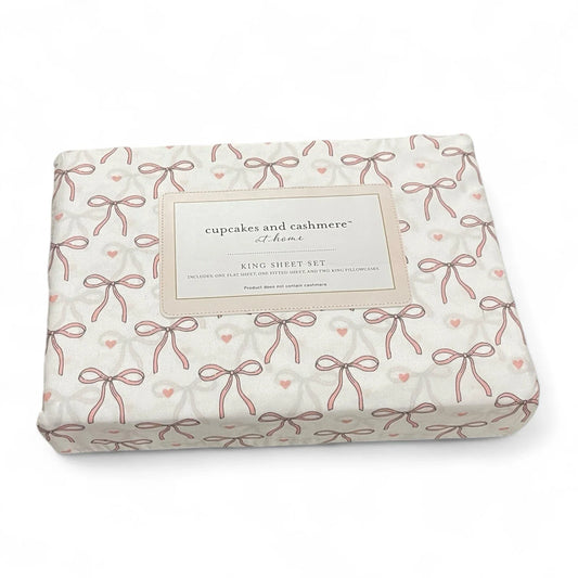 NEW Cupcakes & Cashmere KING Sheet Set Coquette Bows Hearts Love - Trendiez U ♥