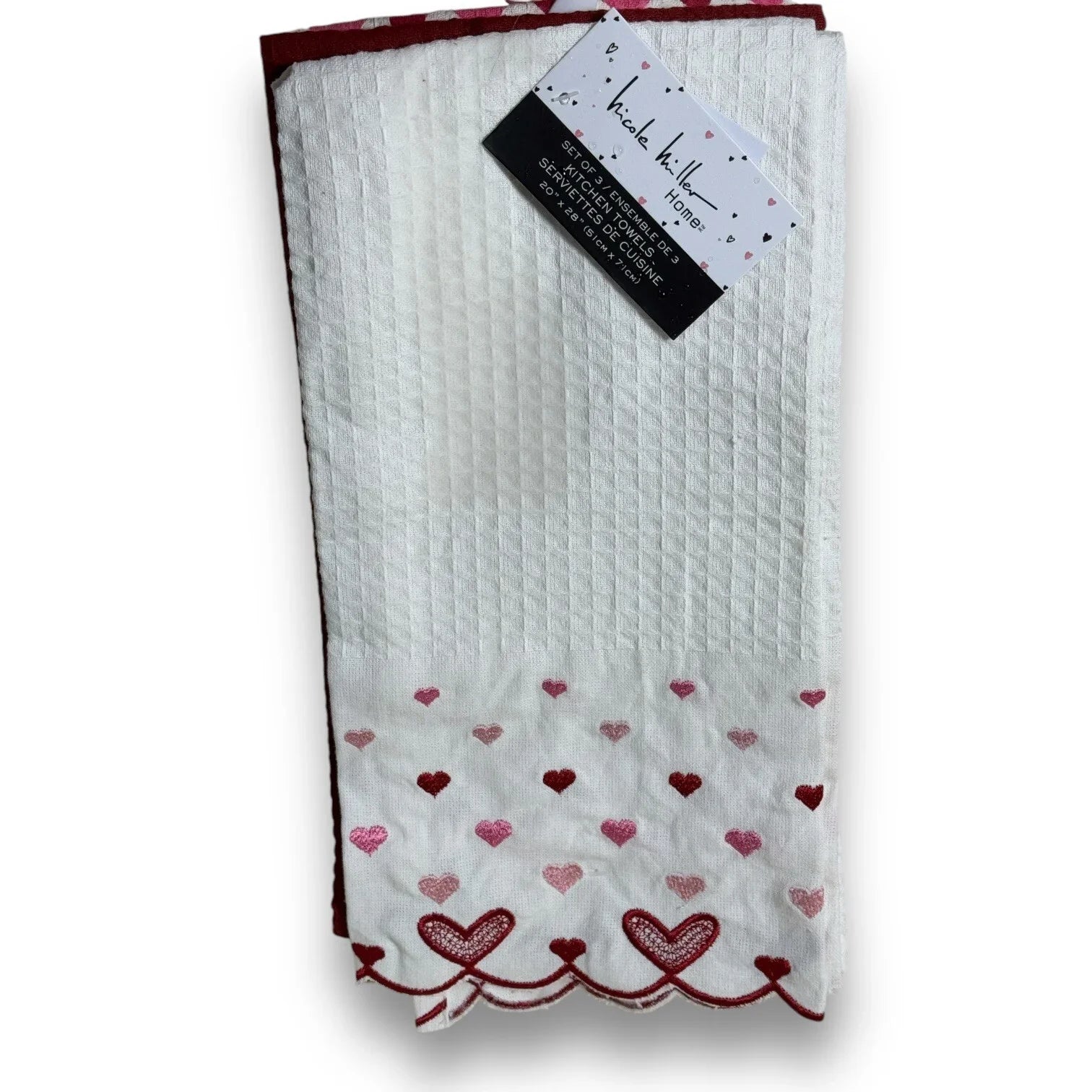 Nicole Miller Kitchen Towels - Set of 3 - Heart Embroidery - Trendiez U ♥