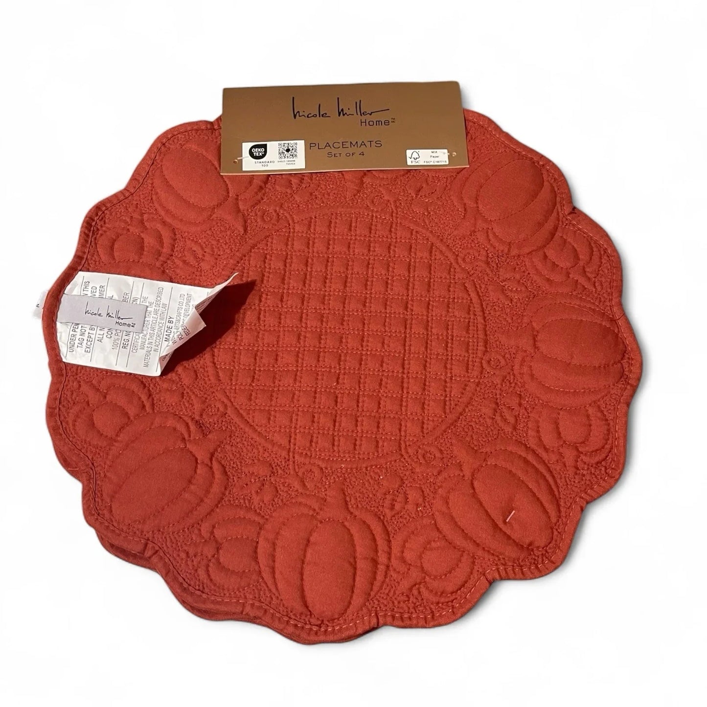 Nicole Miller Pumpkin Farmhouse Placemats – Set of 4, Scalloped Embroidered, 15" - Trendiez U ♥