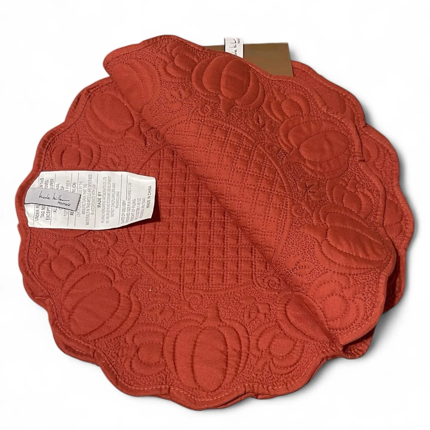 Nicole Miller Pumpkin Farmhouse Placemats – Set of 4, Scalloped Embroidered, 15" - Trendiez U ♥