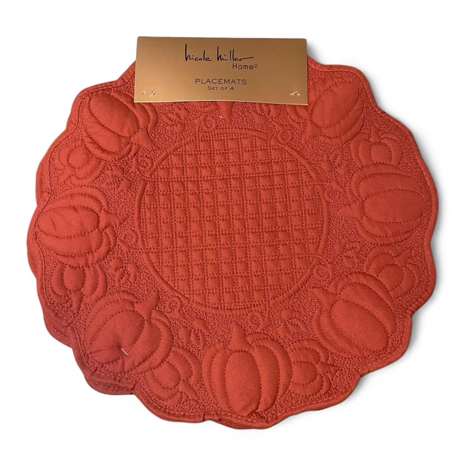 Nicole Miller Pumpkin Farmhouse Placemats – Set of 4, Scalloped Embroidered, 15" - Trendiez U ♥