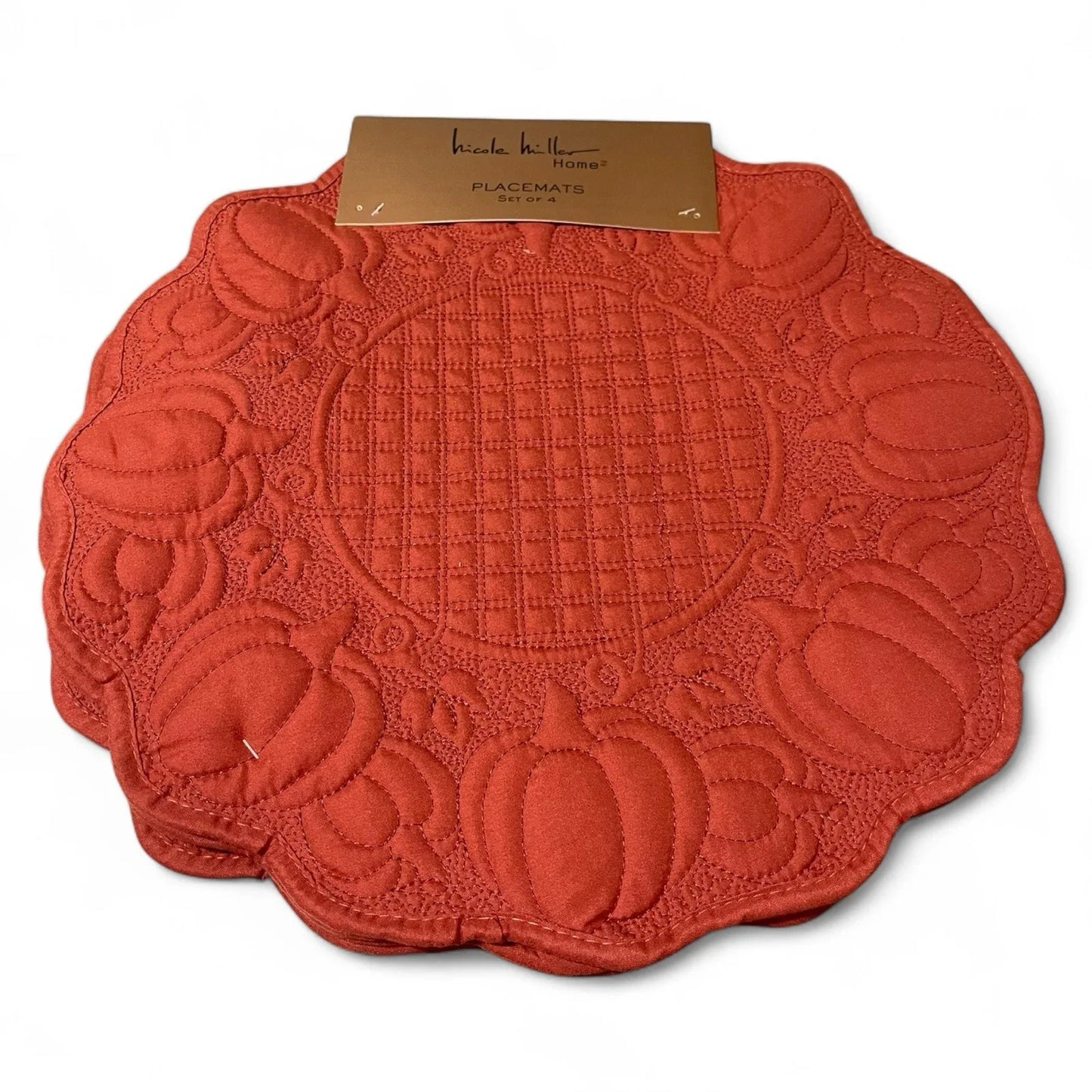 Nicole Miller Pumpkin Farmhouse Placemats – Set of 4, Scalloped Embroidered, 15" - Trendiez U ♥