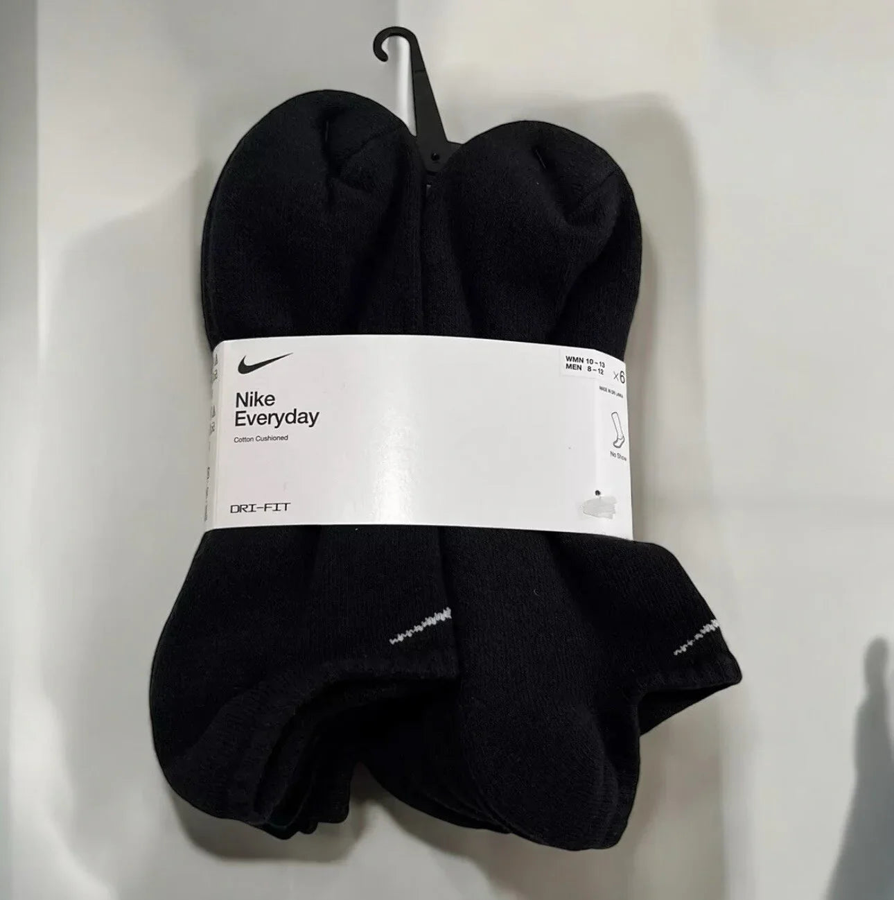 Nike Sports Socks Cushioned Dri- Fit No Show 6 Pairs Black Men’s Sz 8-12 - Trendiez U ♥