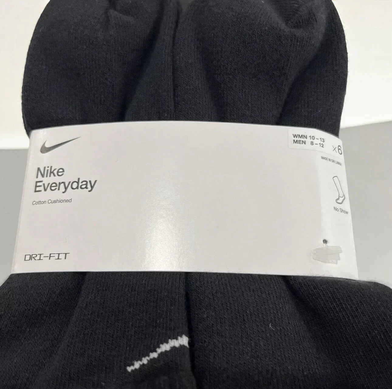 Nike Sports Socks Cushioned Dri- Fit No Show 6 Pairs Black Men’s Sz 8-12 - Trendiez U ♥