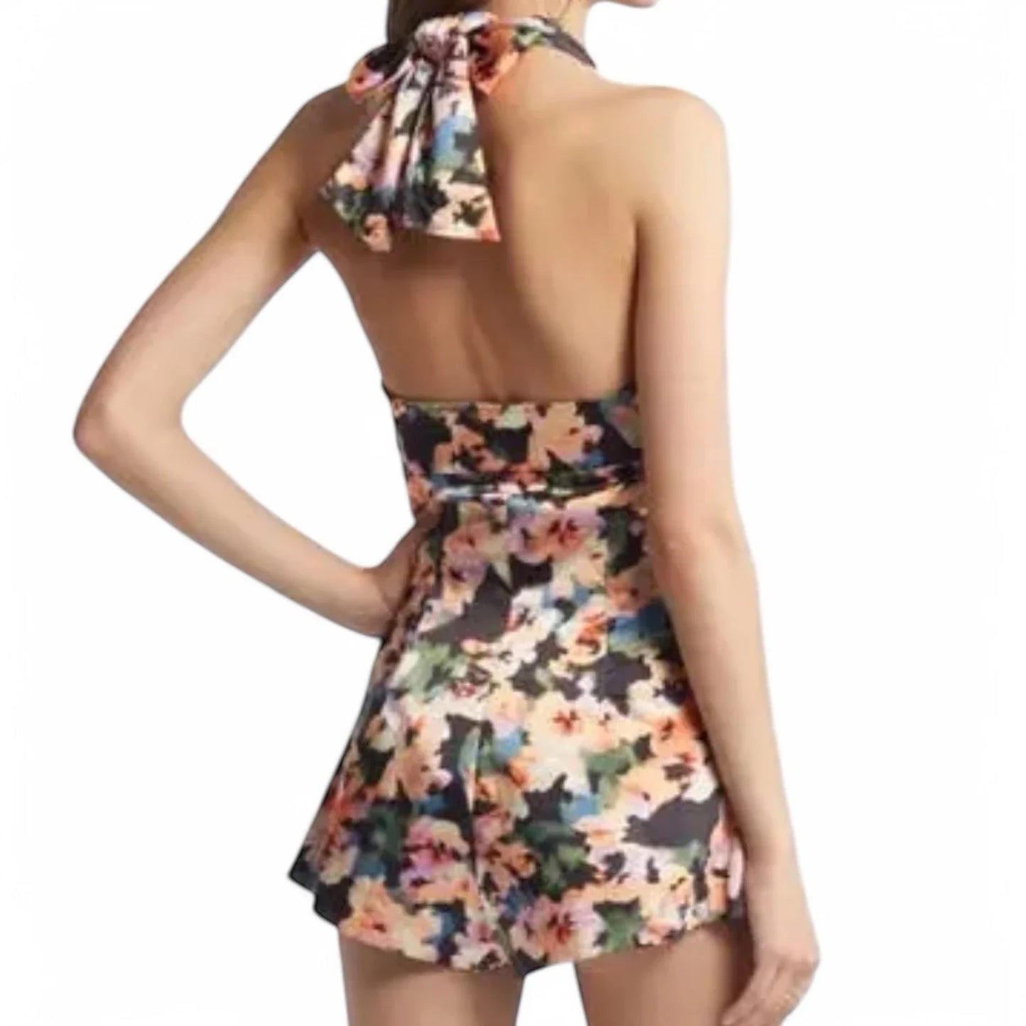 Open Edit Floral Halter Satin Romper Size M NWT Party Cocktail - Trendiez U ♥