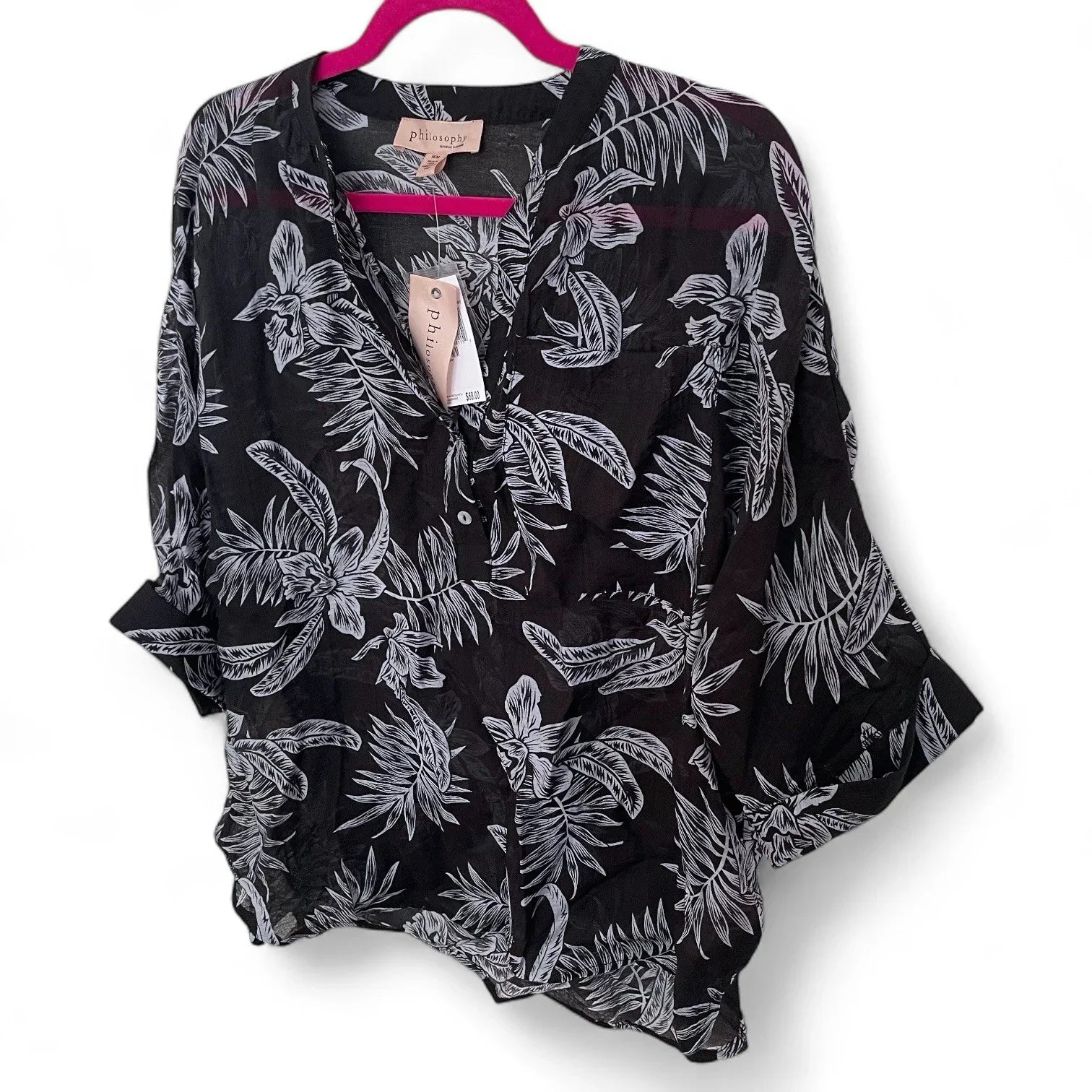 Philosophy Women’s Blouse – Size Small, Black Coastal Floral Lightweight Top - Trendiez U ♥