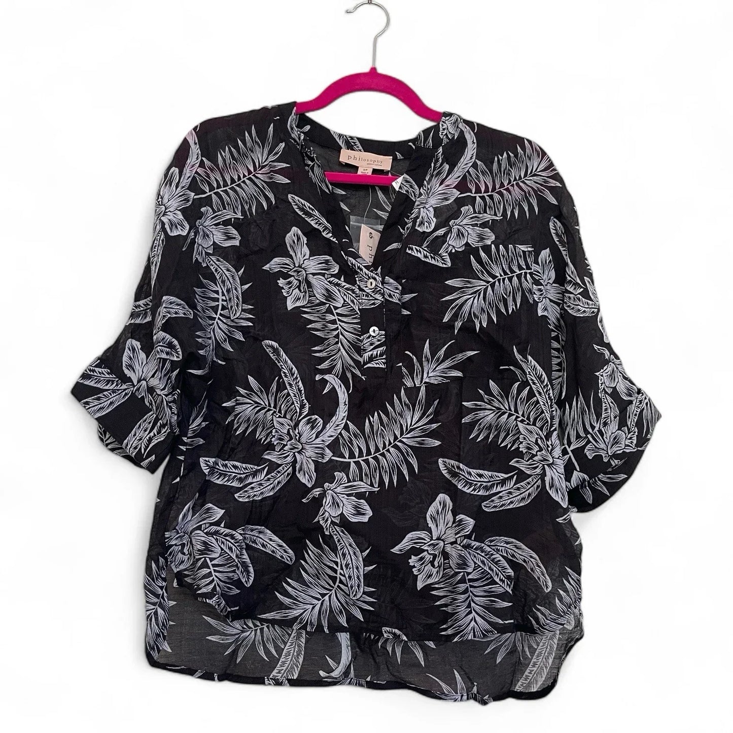 Philosophy Women’s Blouse – Size Small, Black Coastal Floral Lightweight Top - Trendiez U ♥