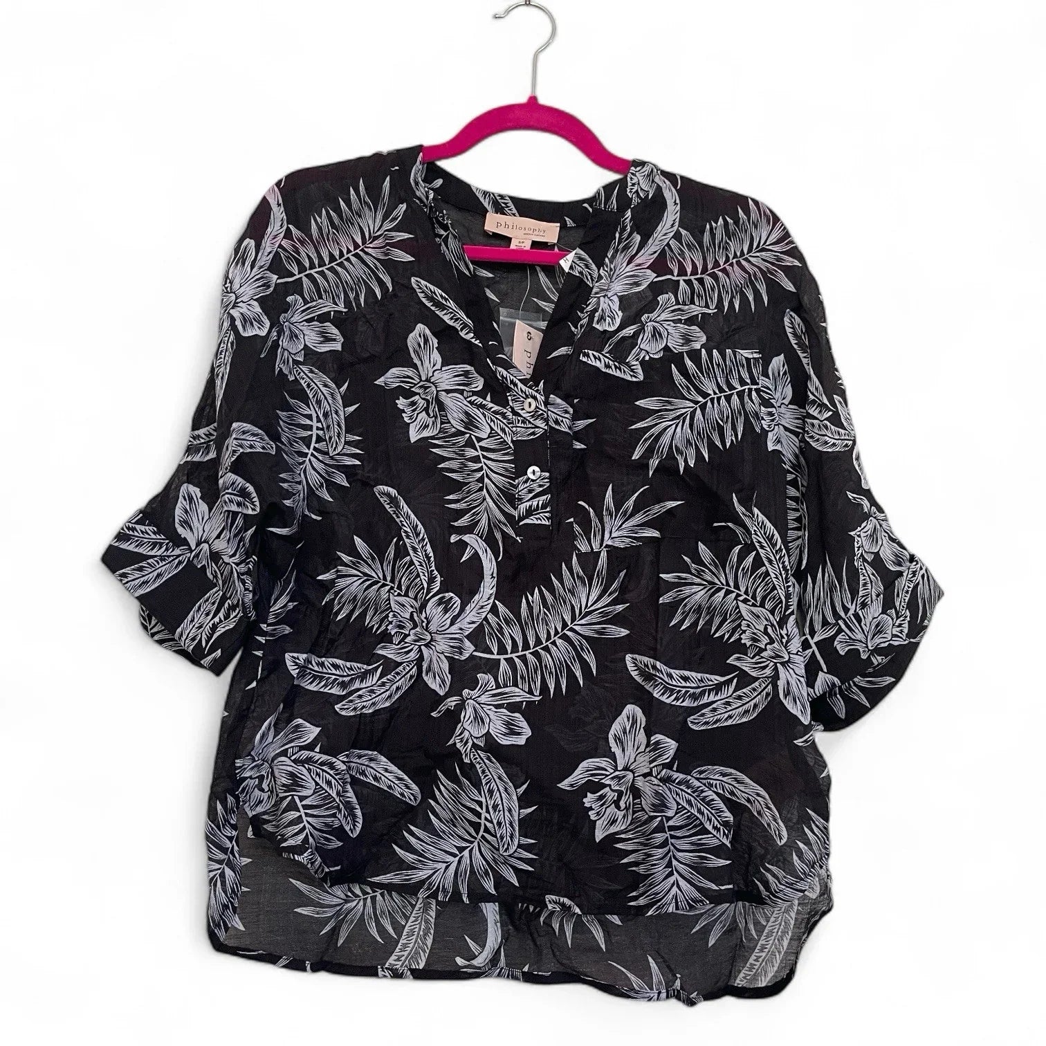 Philosophy Women’s Blouse – Size Small, Black Coastal Floral Lightweight Top - Trendiez U ♥